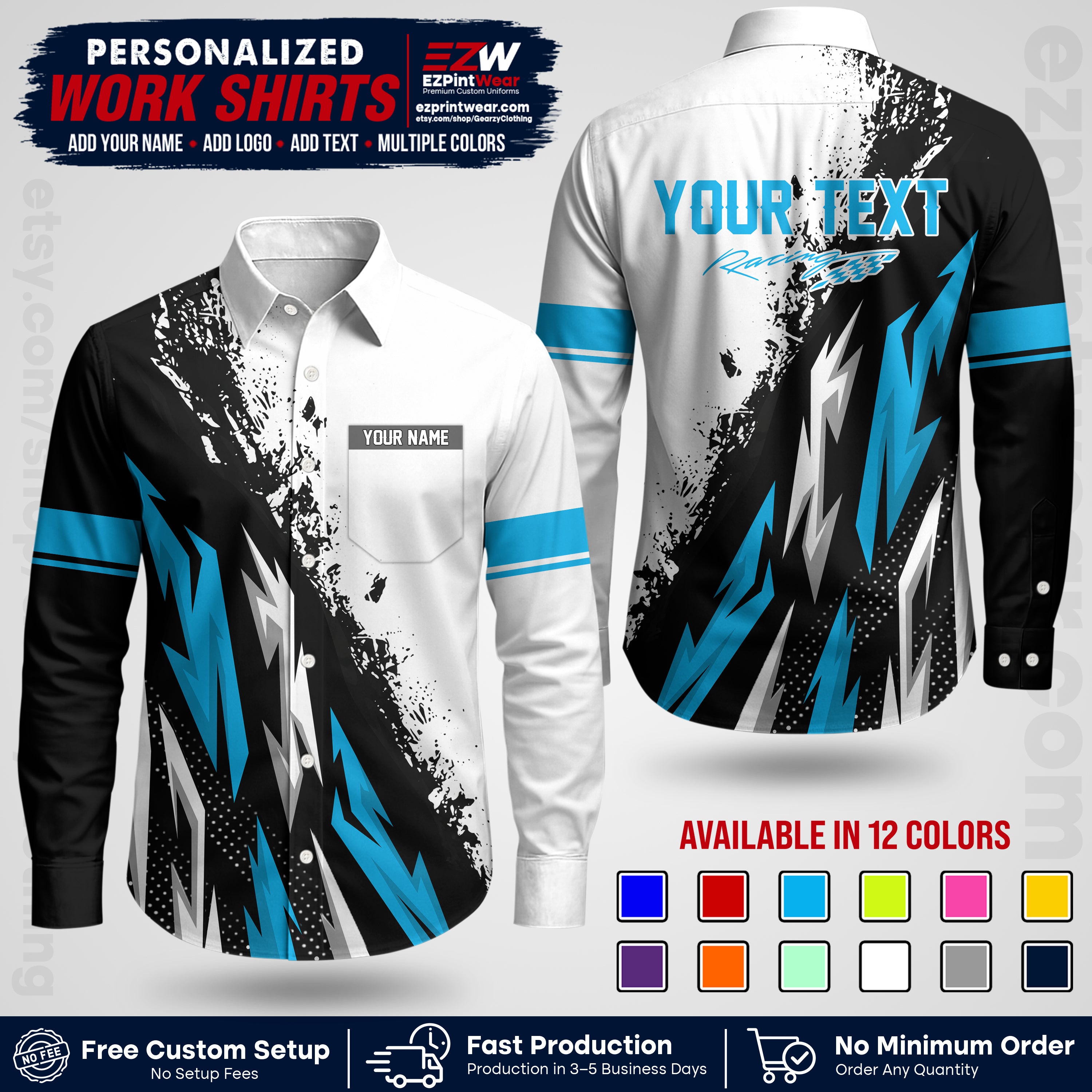 Custom Racing Shirt with Name, Logo & Text | Race Team Uniform | Crew Apparel RC08