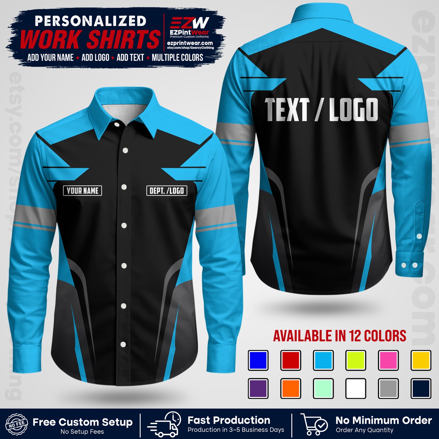 Custom All Over Print Work Uniform Shirt with Name, Logo & Text | Custom Hawaiian Shirt | Company Shirt | Employee Uniform UNF01