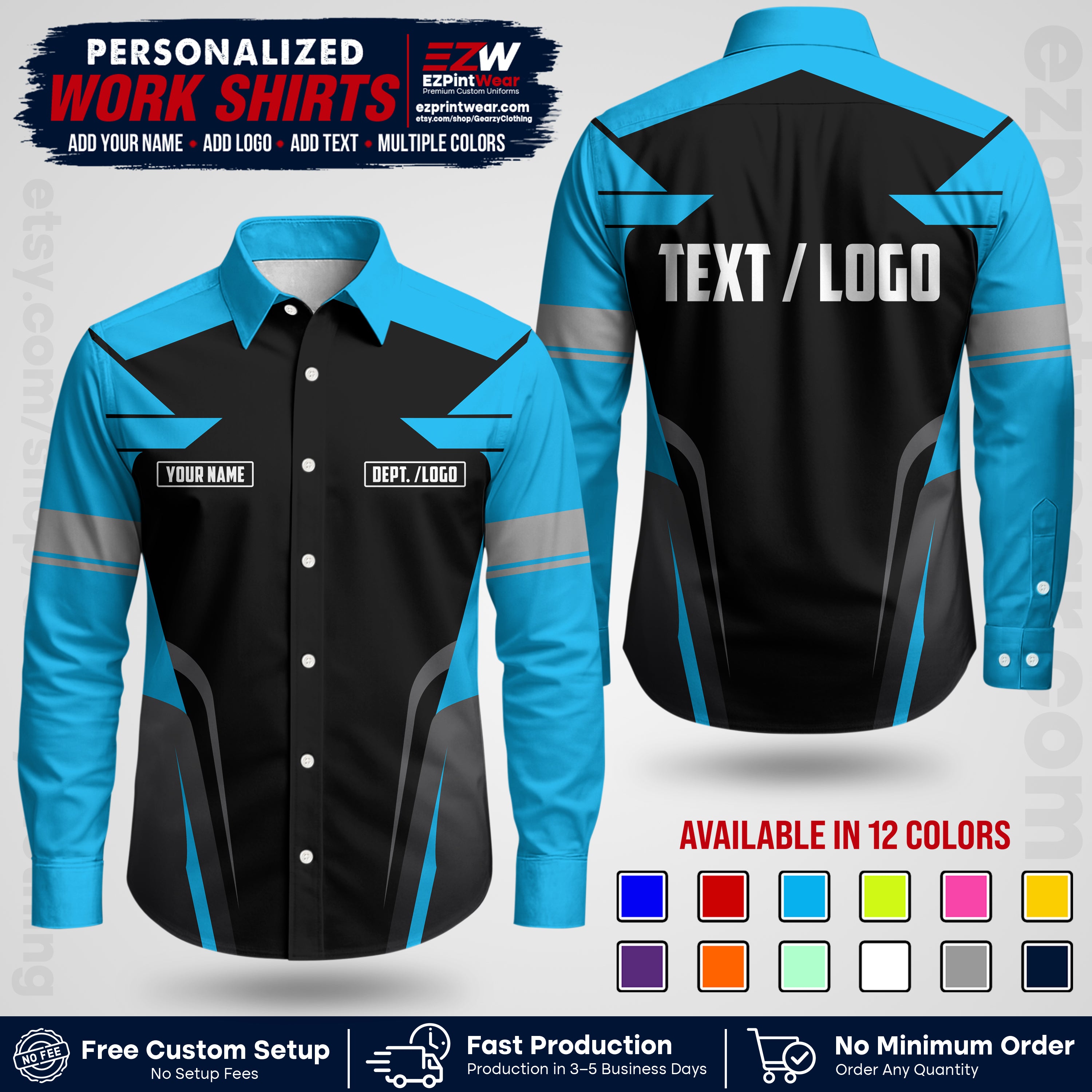 Custom All Over Print Work Uniform Shirt with Name, Logo & Text | Custom Hawaiian Shirt | Company Shirt | Employee Uniform UNF01