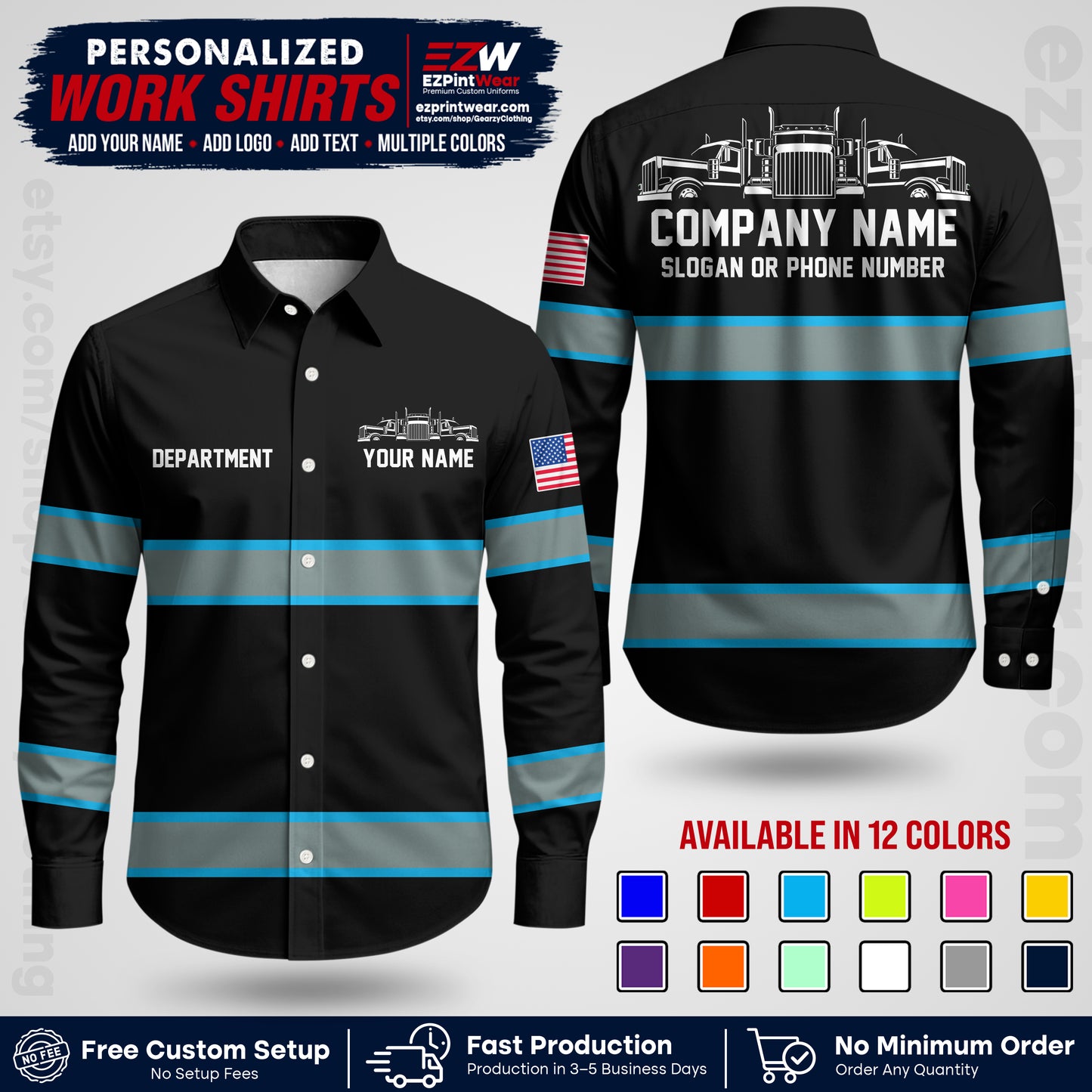 Personalized Truck Driver Workwear Uniform | Custom Safety Stripe Apparel | Non-Reflective Reflective Style Design TW04