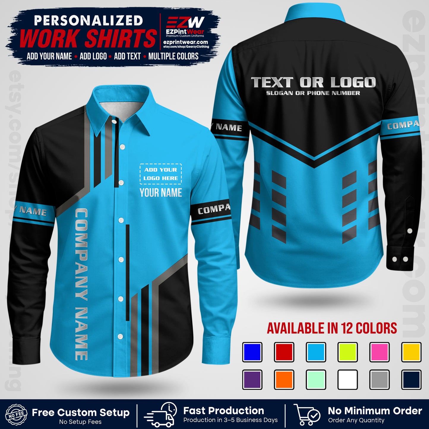 Custom All Over Print Work Uniform Shirt with Name, Logo & Text | Custom Hawaiian Shirt | Company Shirt | Employee Uniform UNF10