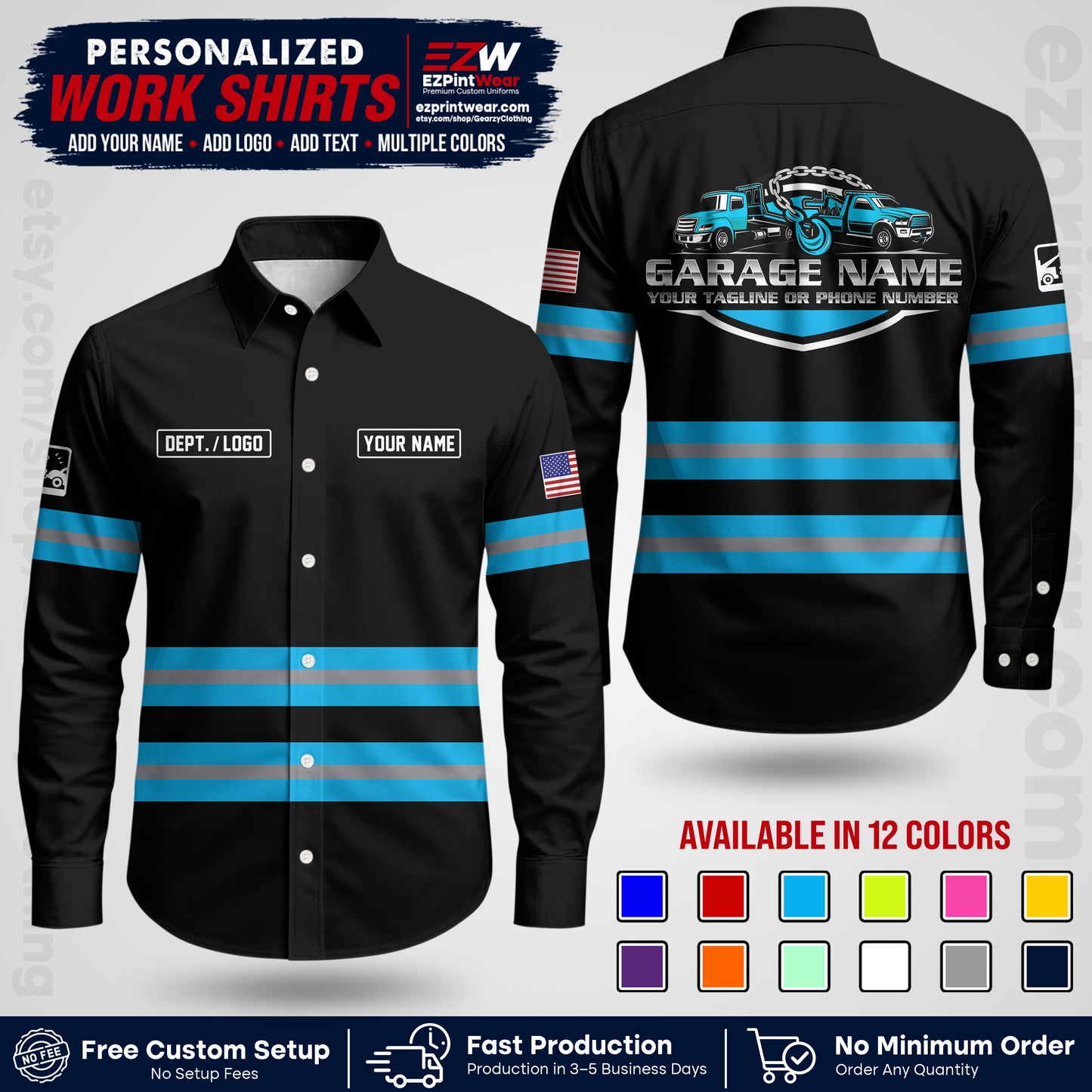 Custom Towing Workwear Uniform | Personalized Tow Truck Shirt | Non-Reflective Safety Stripe Apparel | Custom Towing Shirt | Tow Truck Apparel TW03