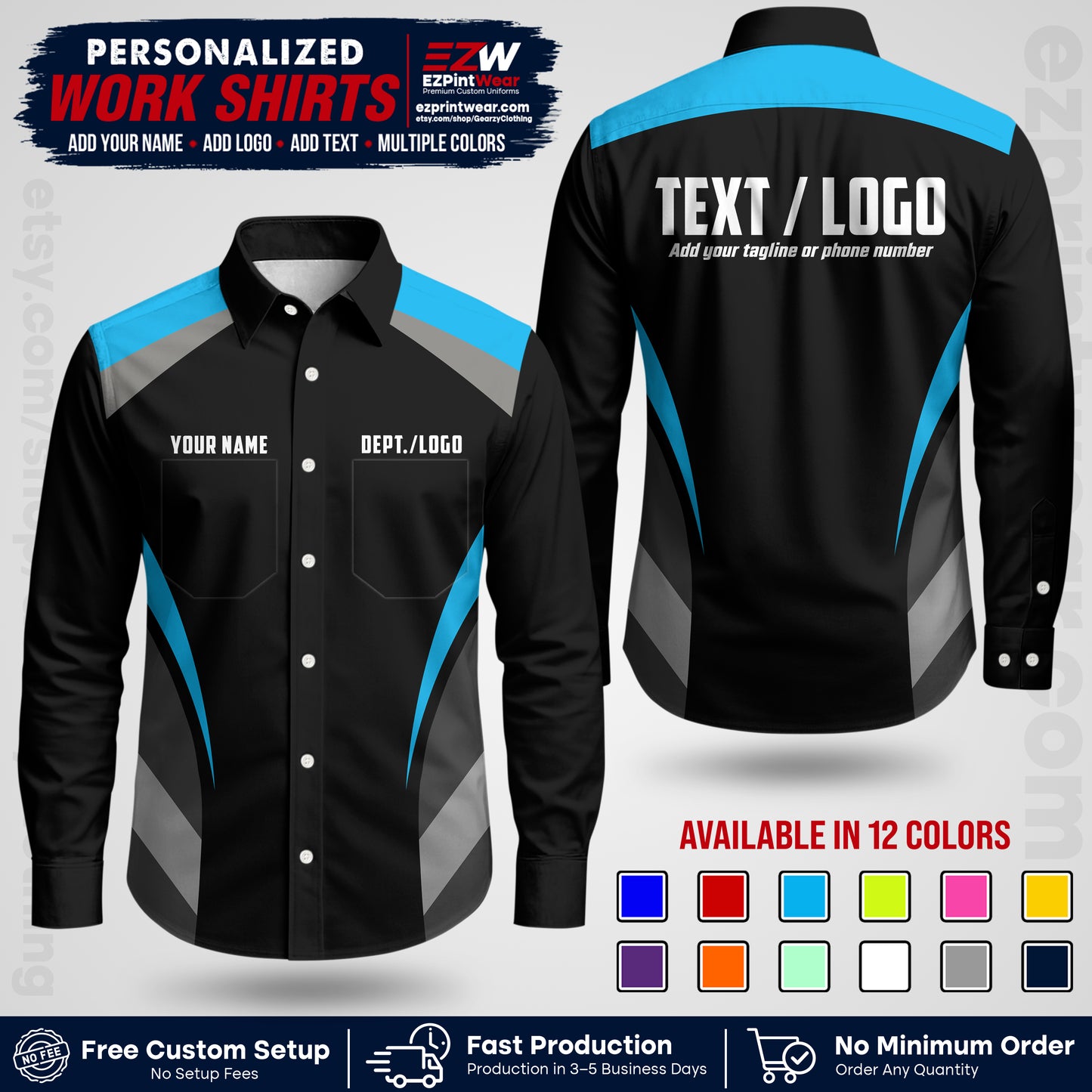 Custom All Over Print Work Uniform Shirt with Name, Logo & Text | Custom Hawaiian Shirt | Company Shirt | Employee Uniform UNF03