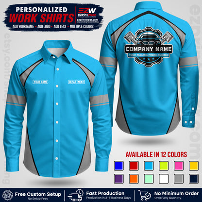 Custom Mechanic Work Shirt with Name, Logo & Text | Auto Shop Uniform | Workwear MCN 09