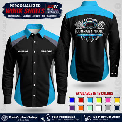 Custom Mechanic Work Shirt with Name, Logo & Text | Auto Shop Uniform | Workwear MCN 08