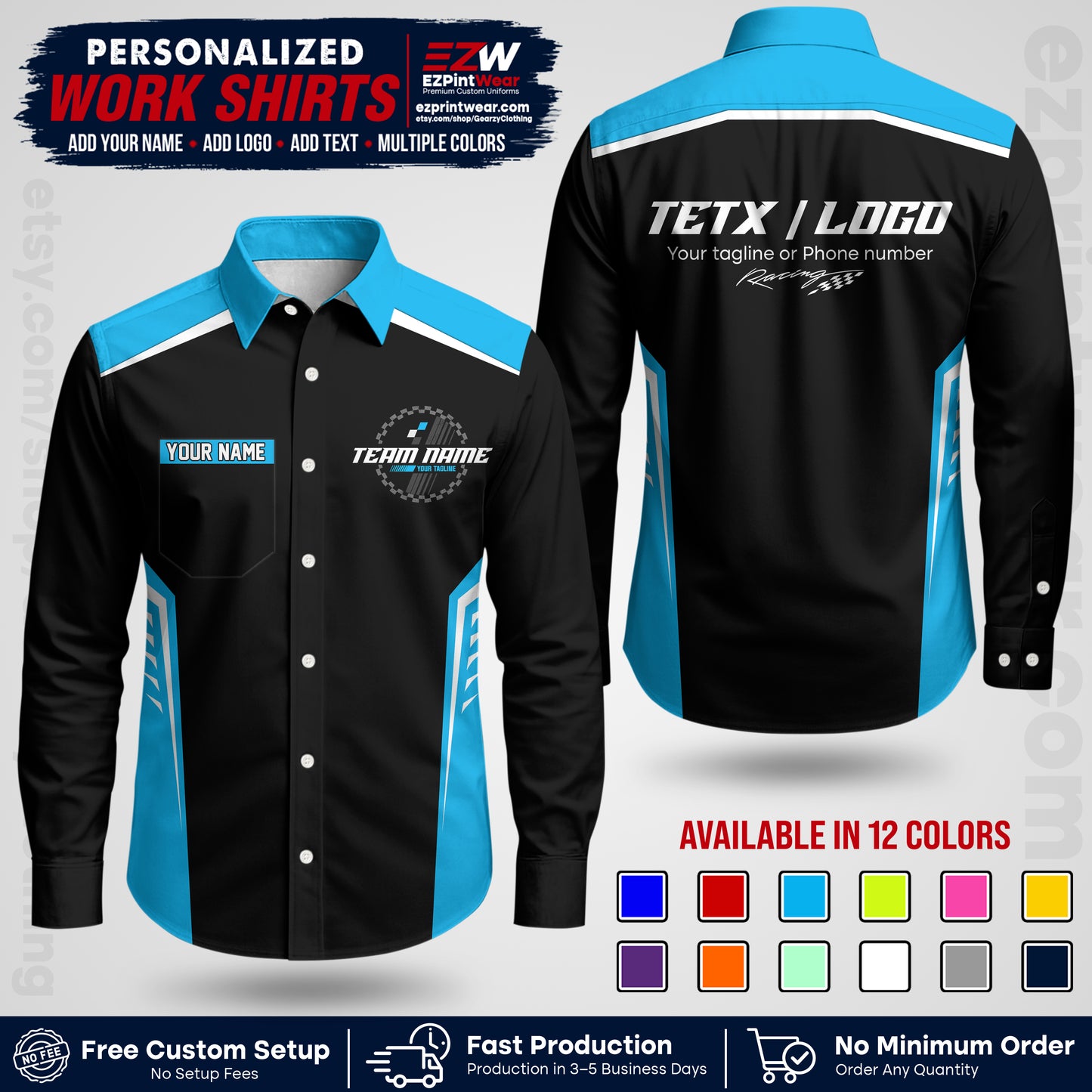 Custom Racing Shirt with Name, Logo & Text | Race Team Uniform | Crew Apparel RC07