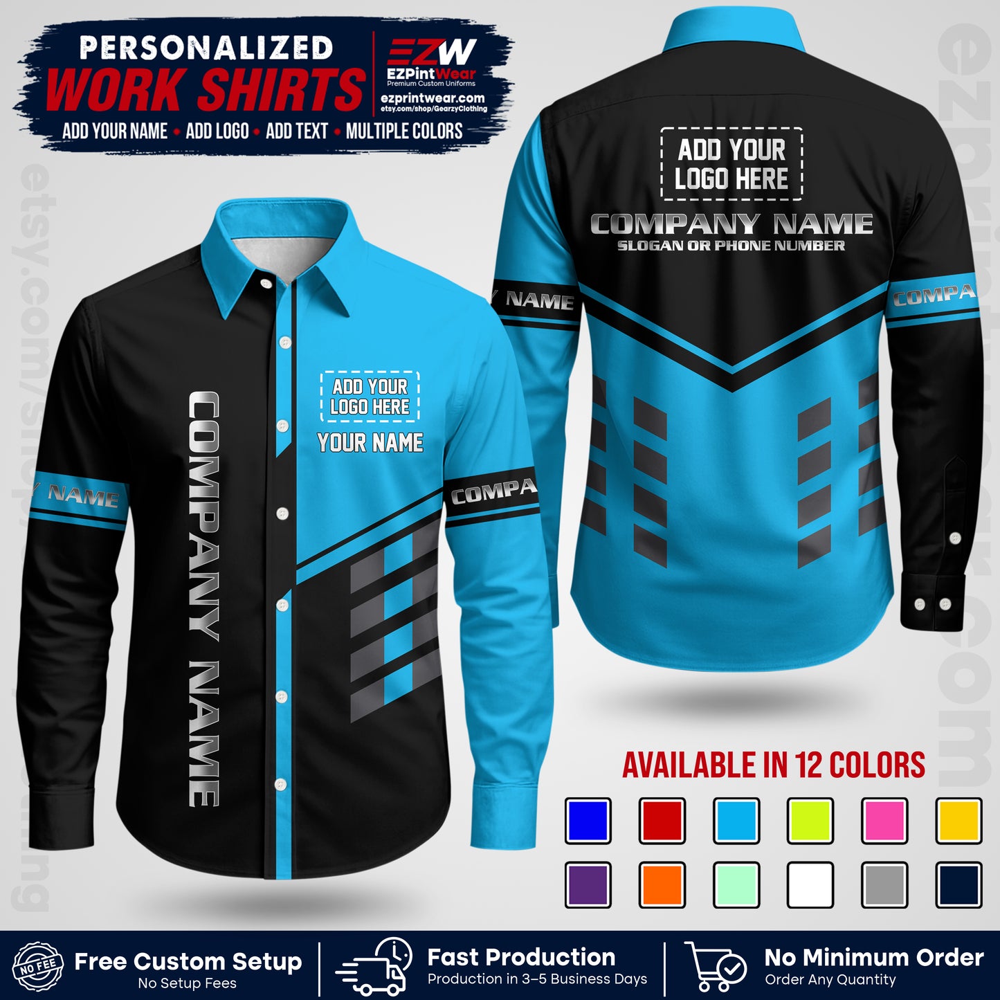 Custom All Over Print Work Uniform Shirt with Name, Logo & Text | Custom Hawaiian Shirt | Company Shirt | Employee Uniform UNF09