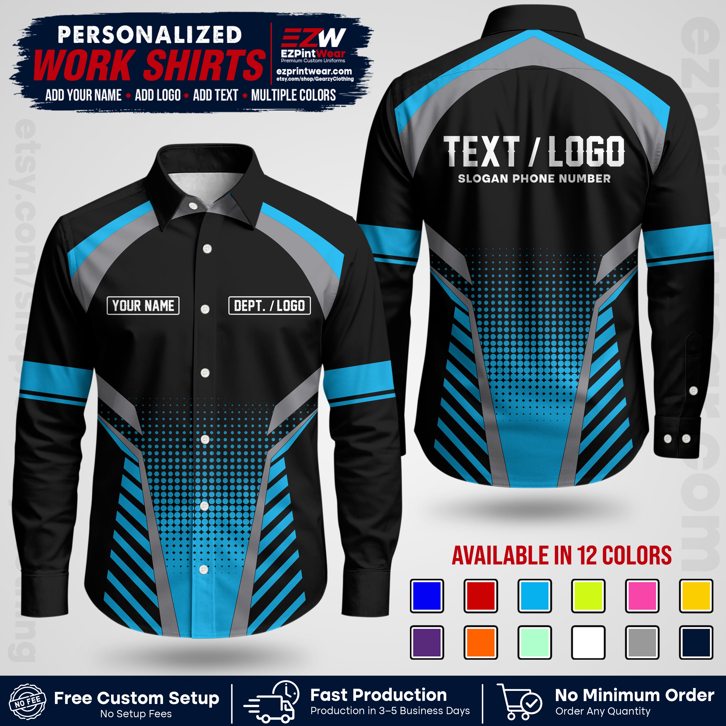 Custom All Over Print Work Uniform Shirt with Name, Logo & Text | Custom Hawaiian Shirt | Company Shirt | Employee Uniform UNF19