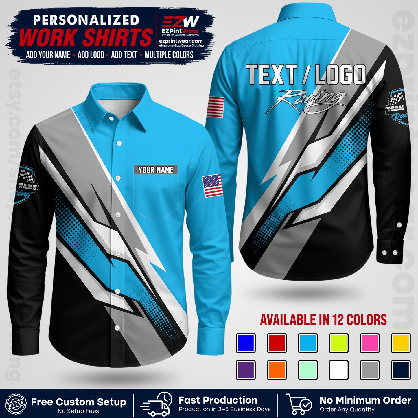 Custom Racing Shirt with Name, Logo & Text | Race Team Uniform | Crew Apparel RC01