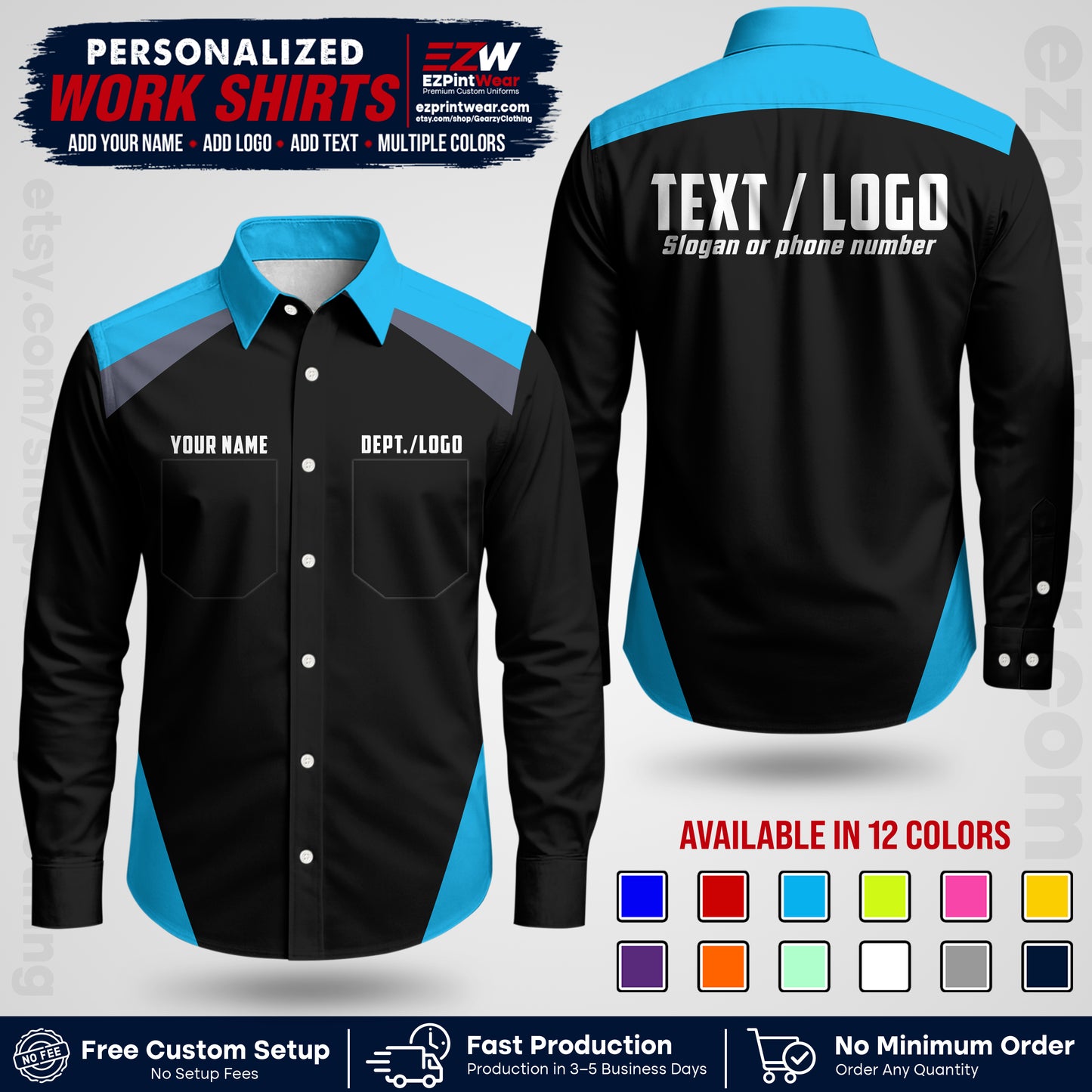 Custom All Over Print Work Uniform Shirt with Name, Logo & Text | Custom Hawaiian Shirt | Company Shirt | Employee Uniform UNF02