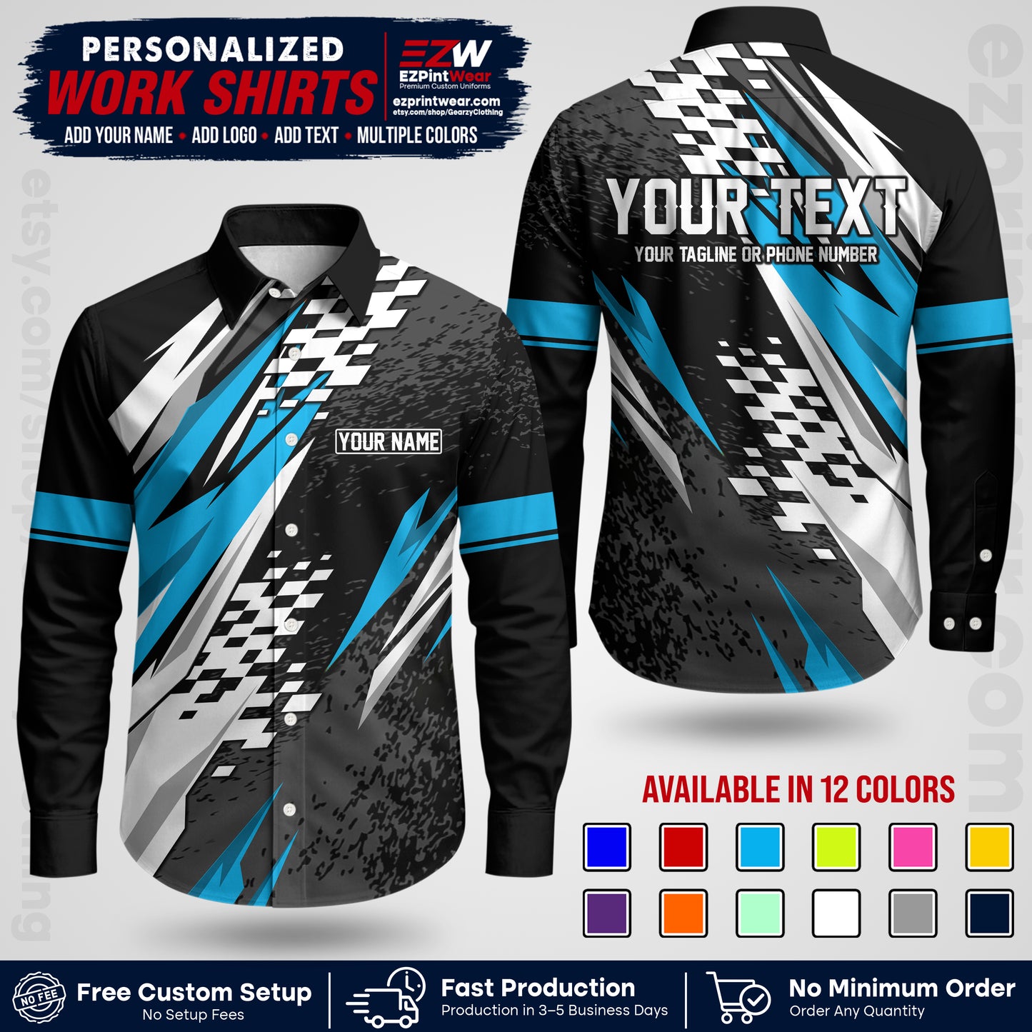 Custom Racing Shirt with Name, Logo & Text | Race Team Uniform | Crew Apparel RC03