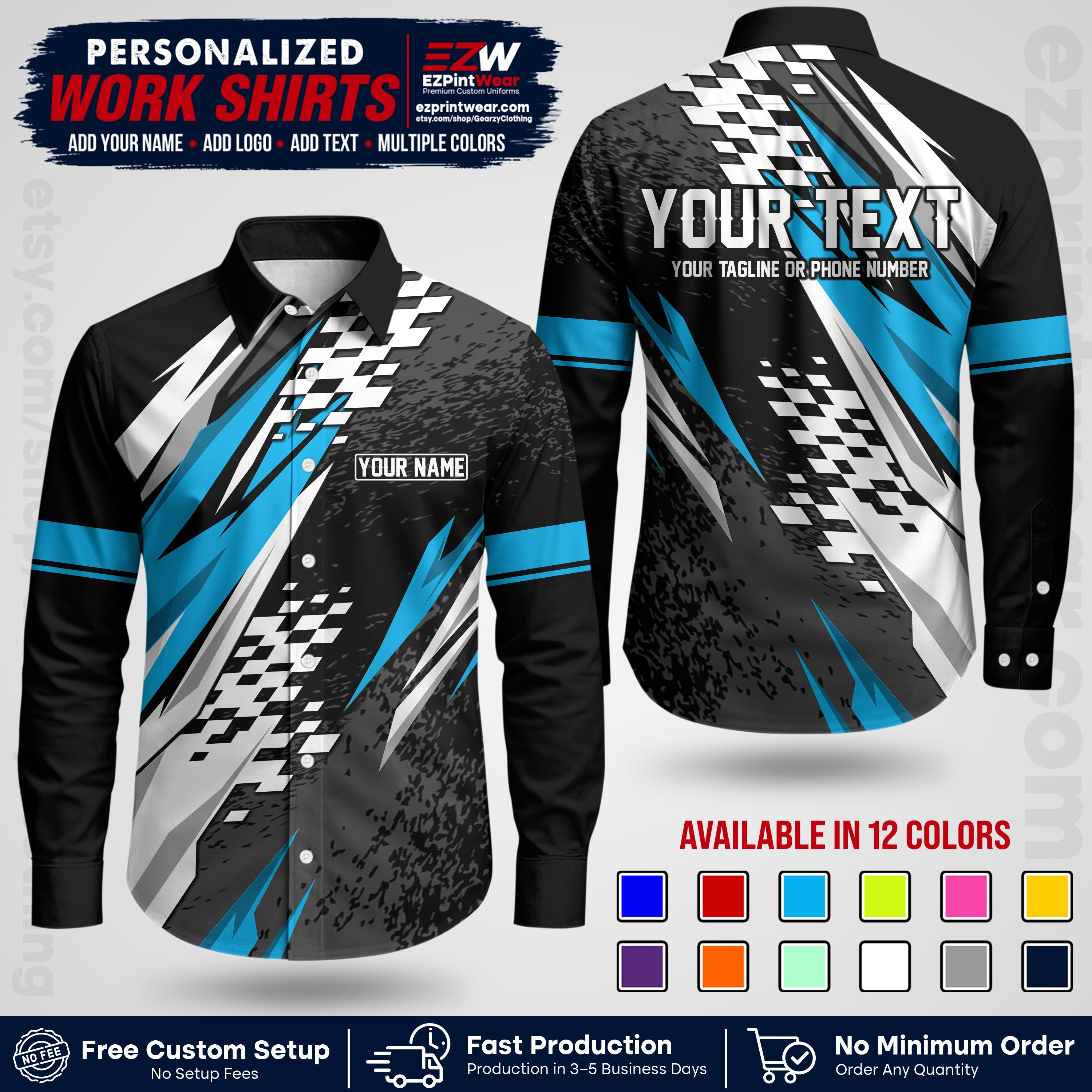 Custom Racing Shirt with Name, Logo & Text | Race Team Uniform | Crew Apparel RC03