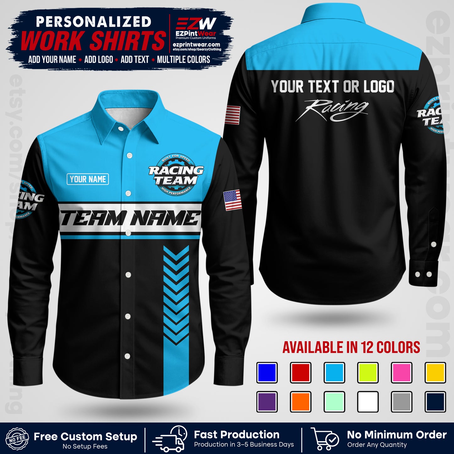 Custom Racing Shirt with Name, Logo & Text | Race Team Uniform | Crew Apparel RC02