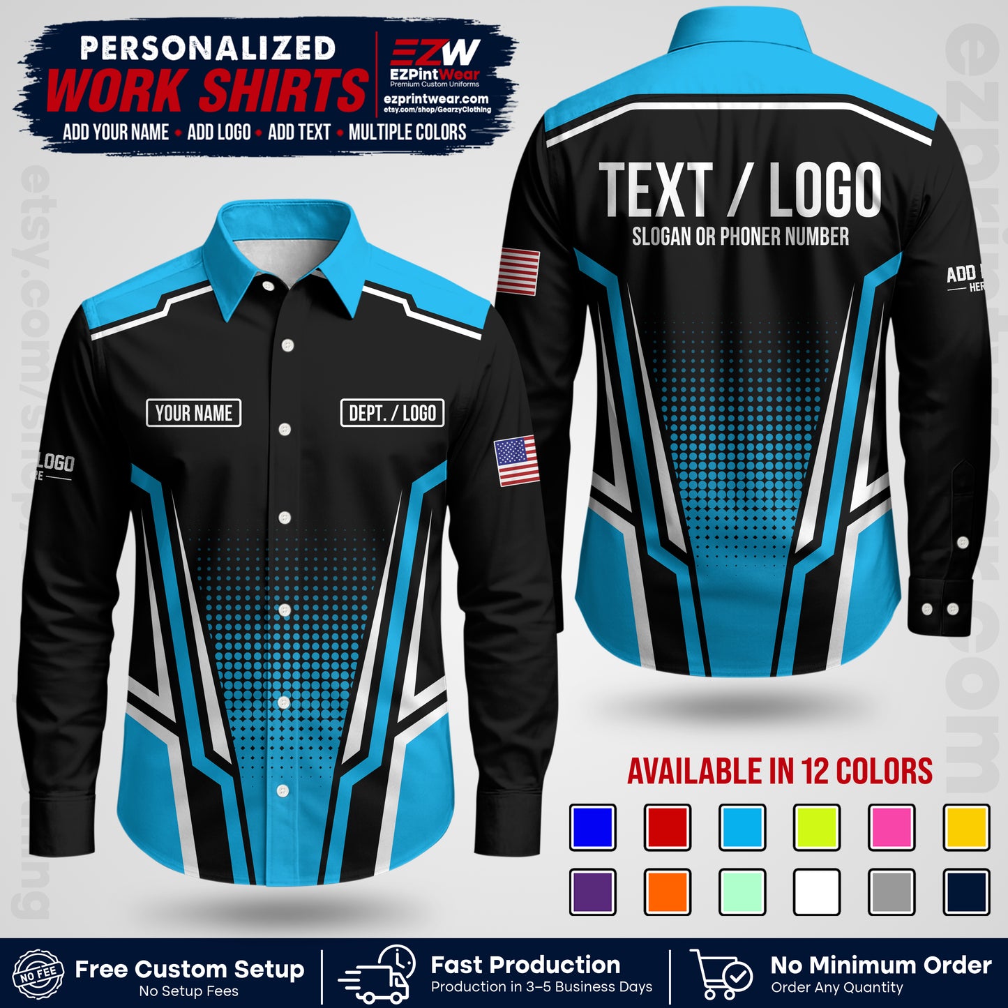 Custom All Over Print Work Uniform Shirt with Name, Logo & Text | Custom Hawaiian Shirt | Company Shirt | Employee Uniform UNF17