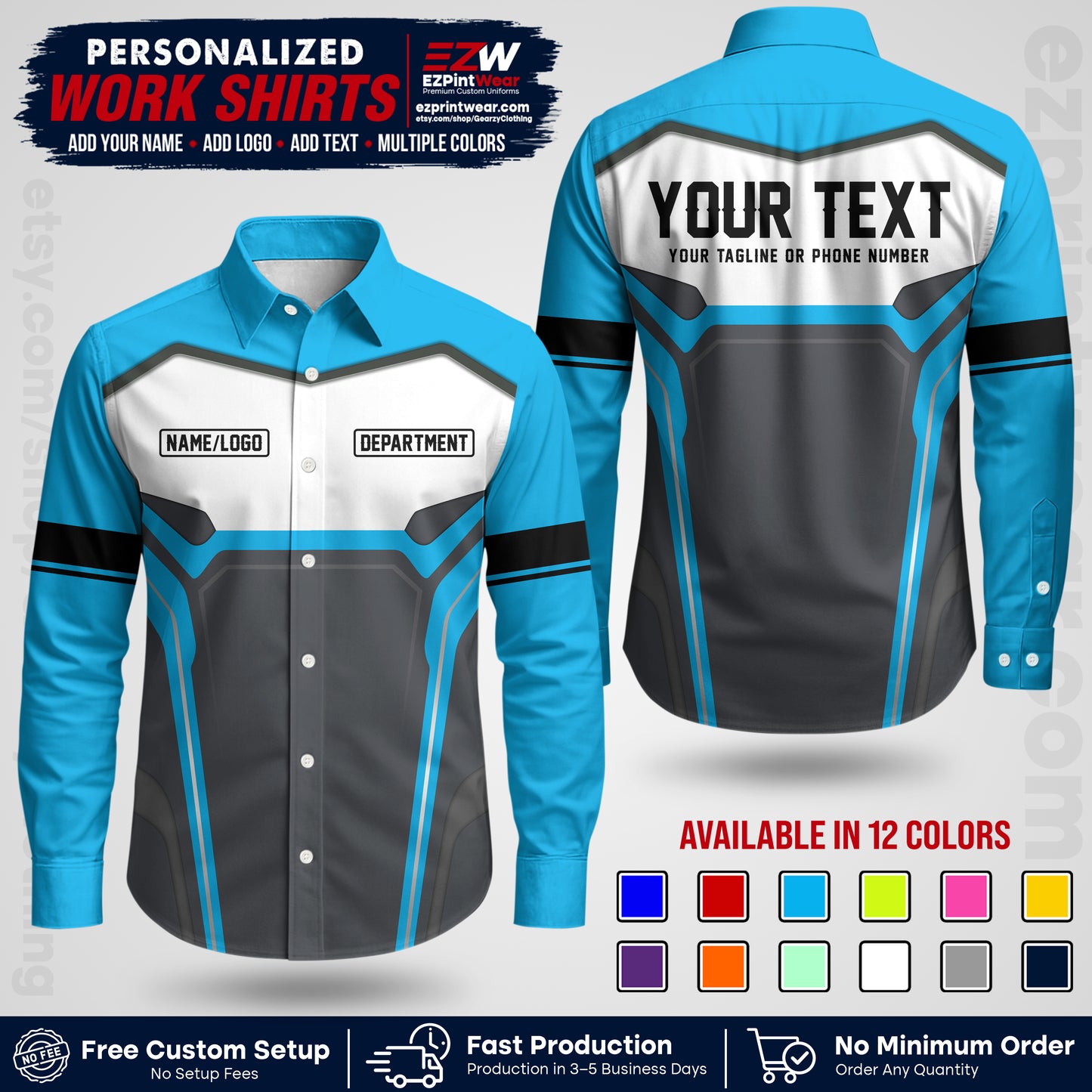 Custom All Over Print Work Uniform Shirt with Name, Logo & Text | Custom Hawaiian Shirt | Company Shirt | Employee Uniform UNF05