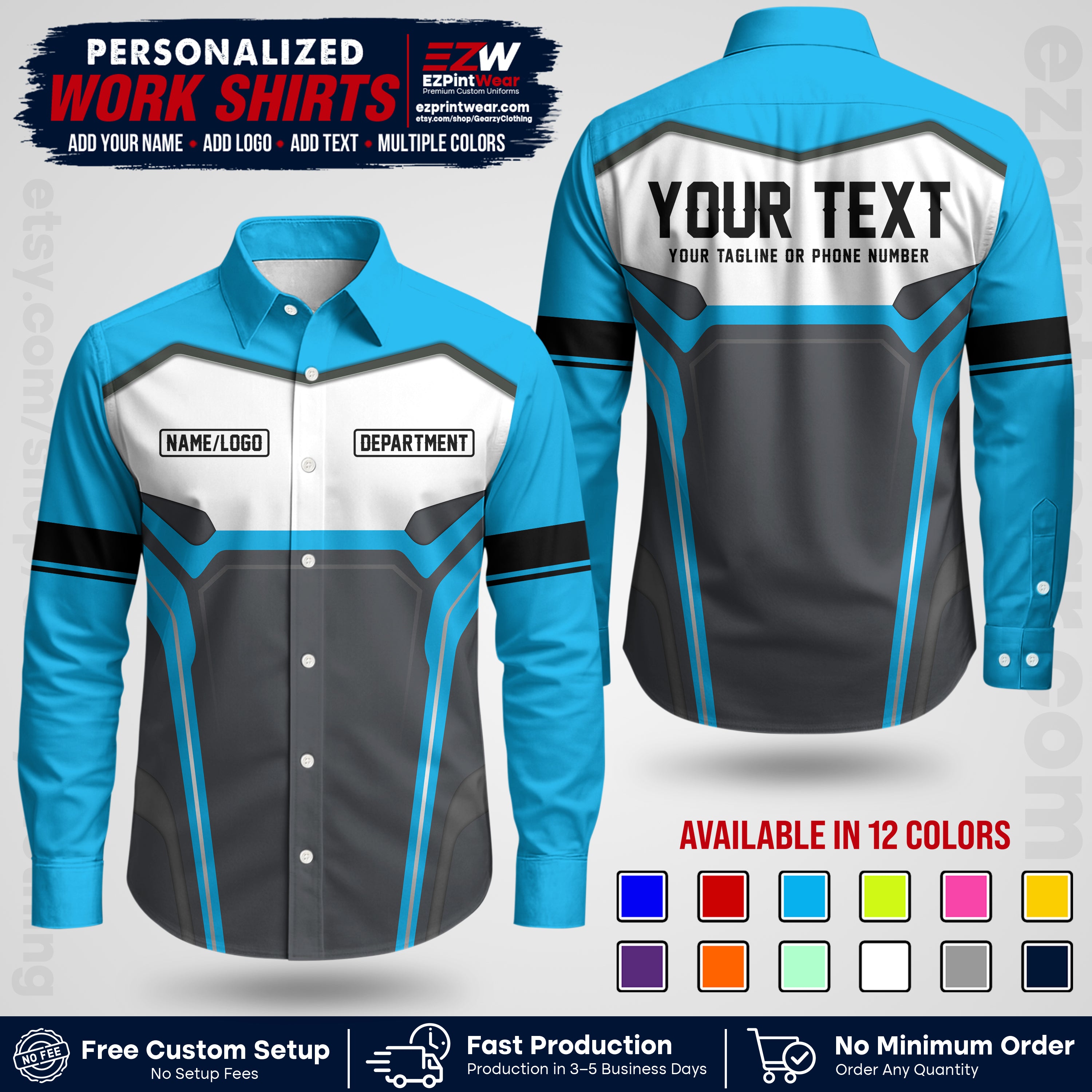 Custom All Over Print Work Uniform Shirt with Name, Logo & Text | Custom Hawaiian Shirt | Company Shirt | Employee Uniform UNF05