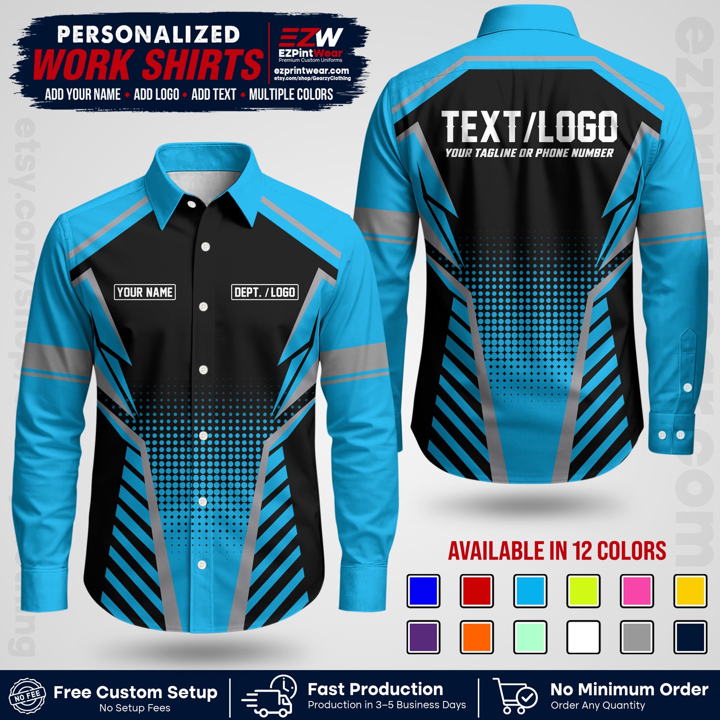 Custom All Over Print Work Uniform Shirt with Name, Logo & Text | Custom Hawaiian Shirt | Company Shirt | Employee Uniform UNF14