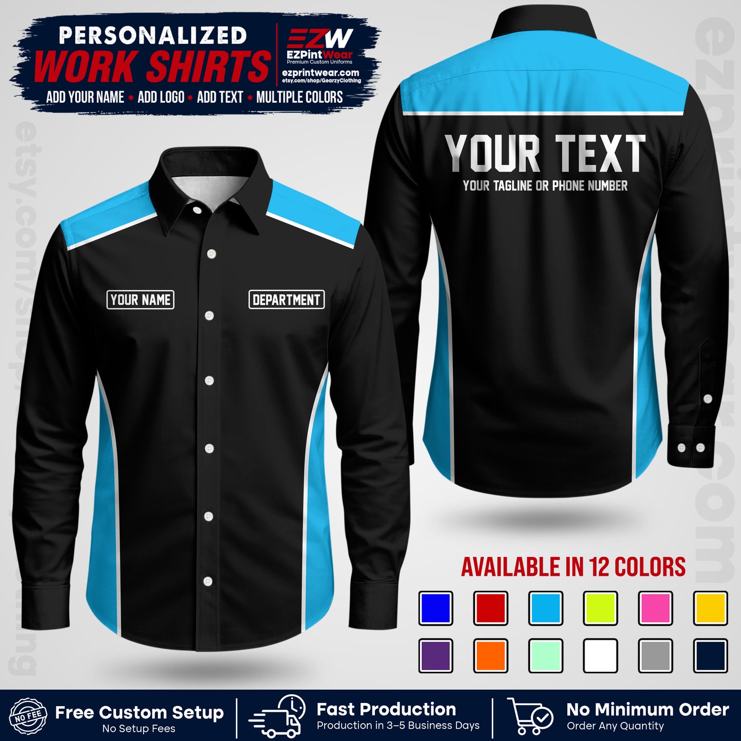 Custom All Over Print Work Uniform Shirt with Name, Logo & Text | Custom Hawaiian Shirt | Company Shirt | Employee Uniform UNF12
