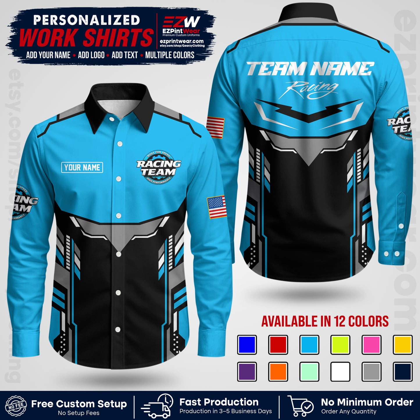 Custom Racing Shirt with Name, Logo & Text | Race Team Uniform | Crew Apparel RC11