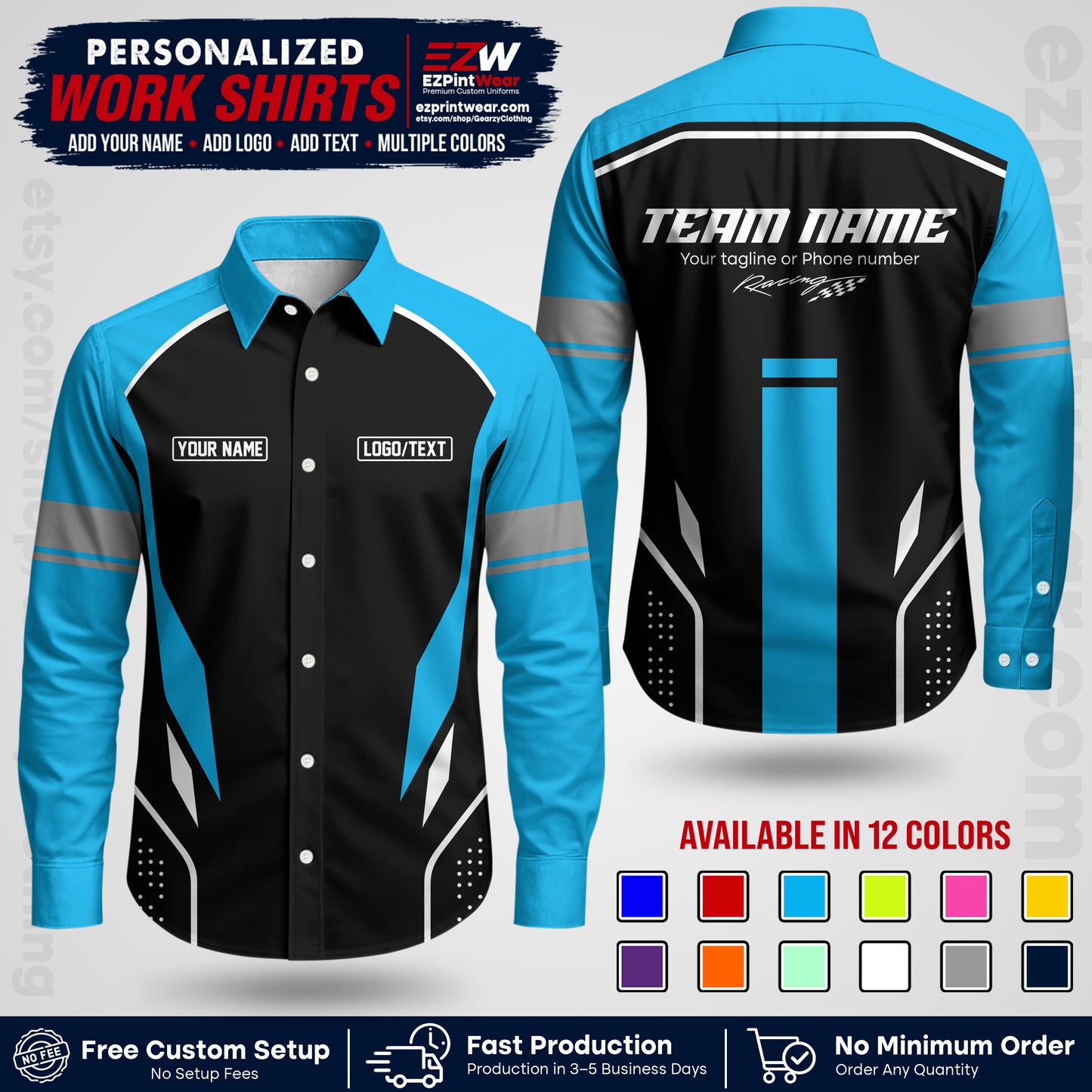 Custom Racing Shirt with Name, Logo & Text | Race Team Uniform | Crew Apparel RC06