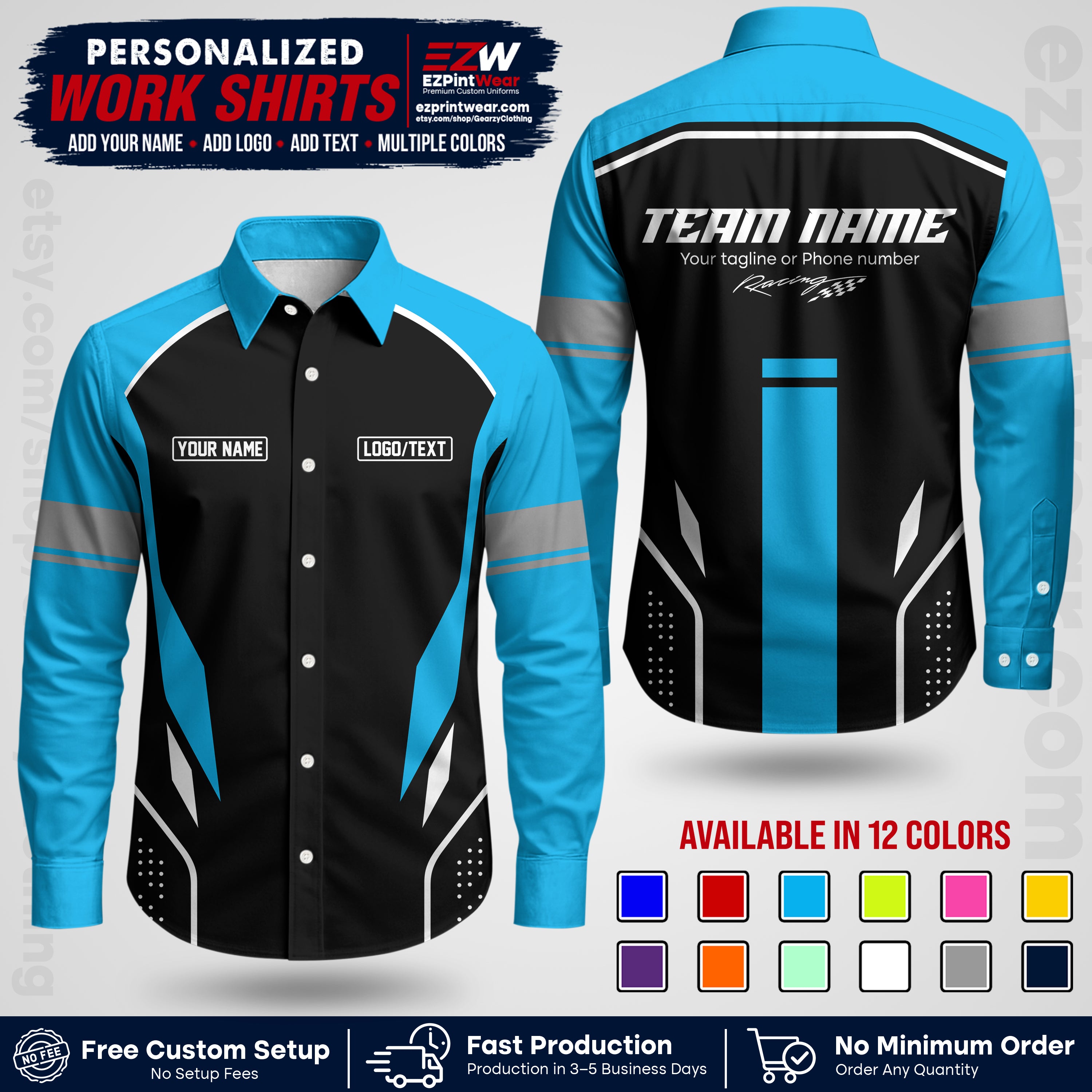 Custom Racing Shirt with Name, Logo & Text | Race Team Uniform | Crew Apparel RC06