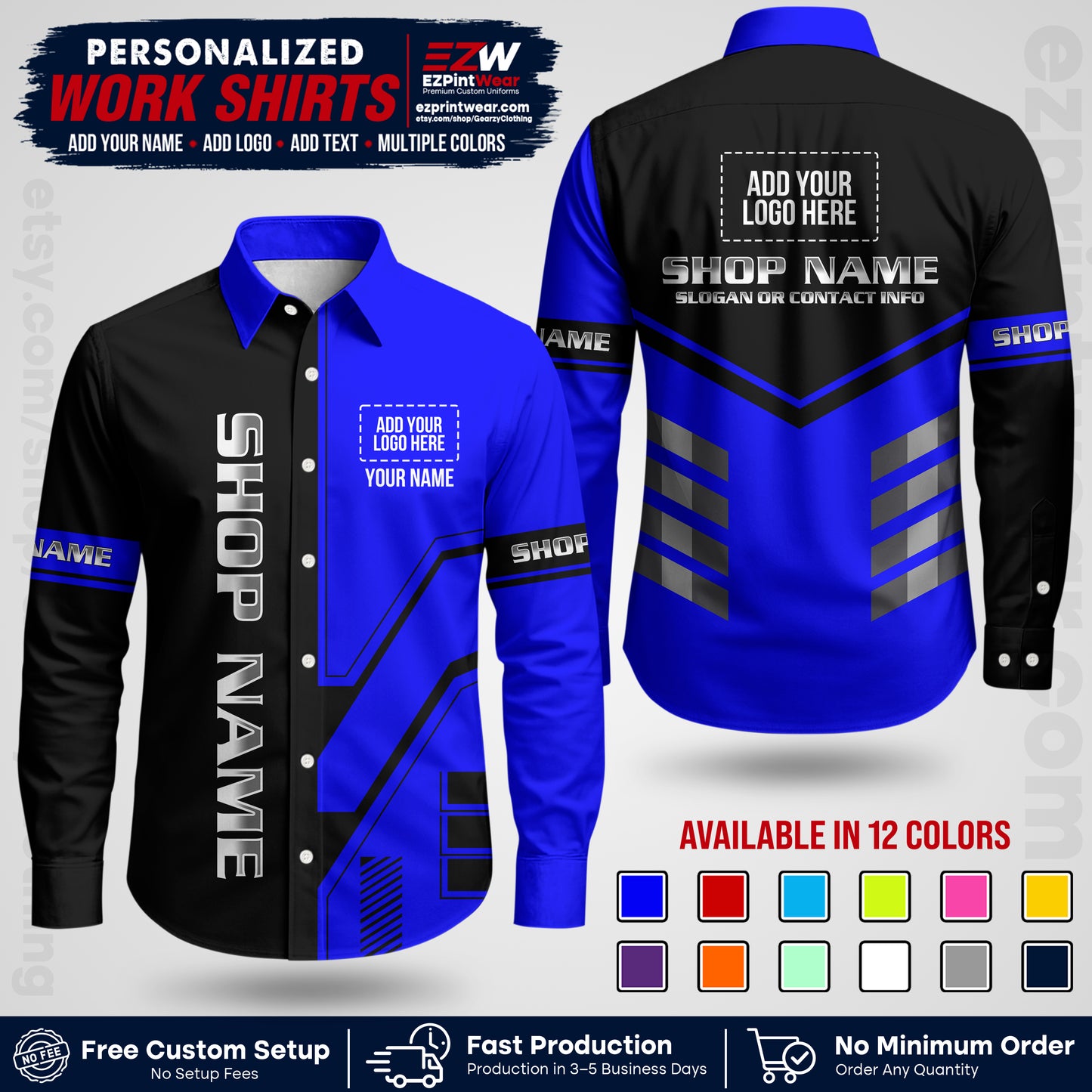 Custom All Over Print Work Uniform Shirt with Name, Logo & Text | Custom Hawaiian Shirt | Company Shirt | Employee Uniform UNF11