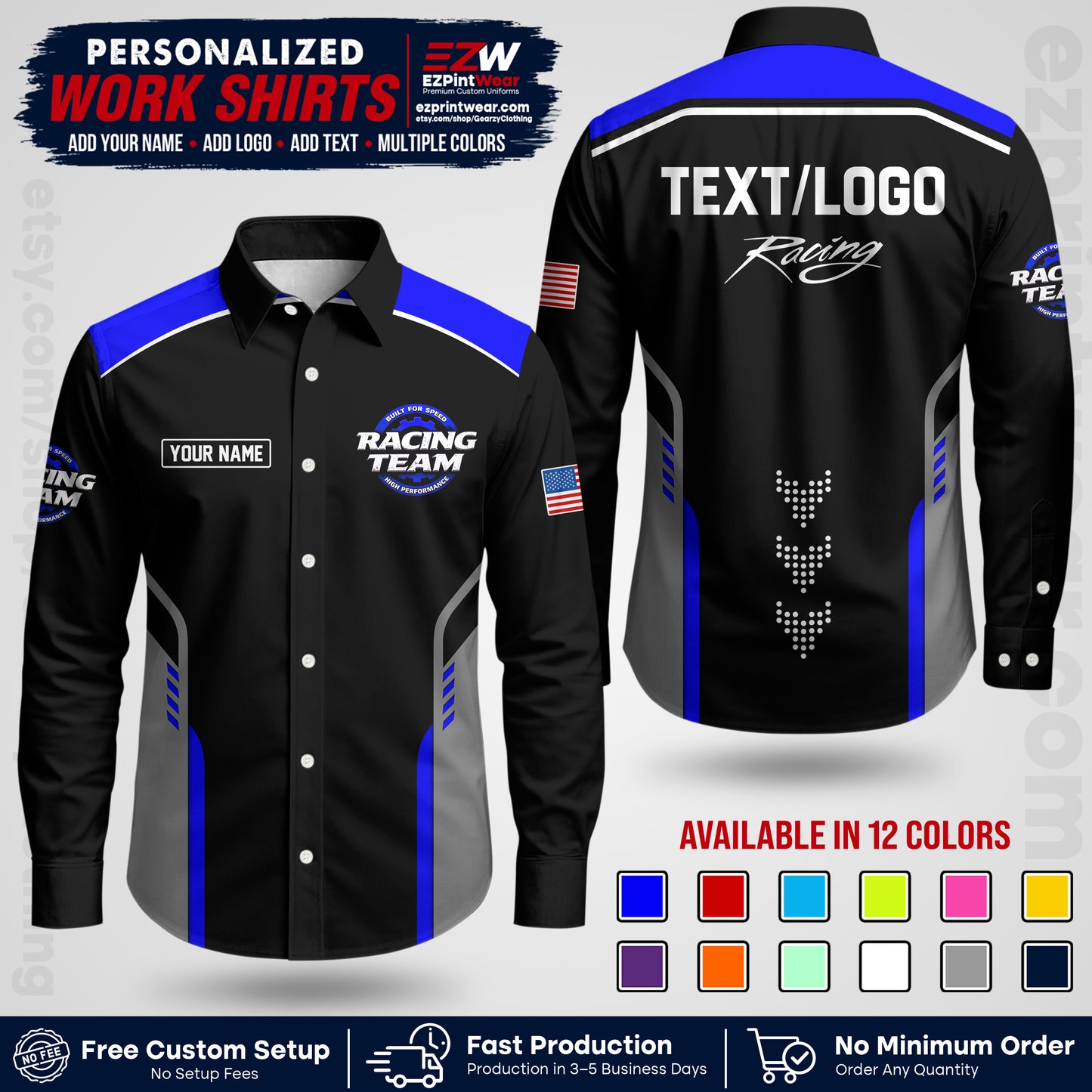 Custom Racing Shirt with Name, Logo & Text | Race Team Uniform | Crew Apparel RC09