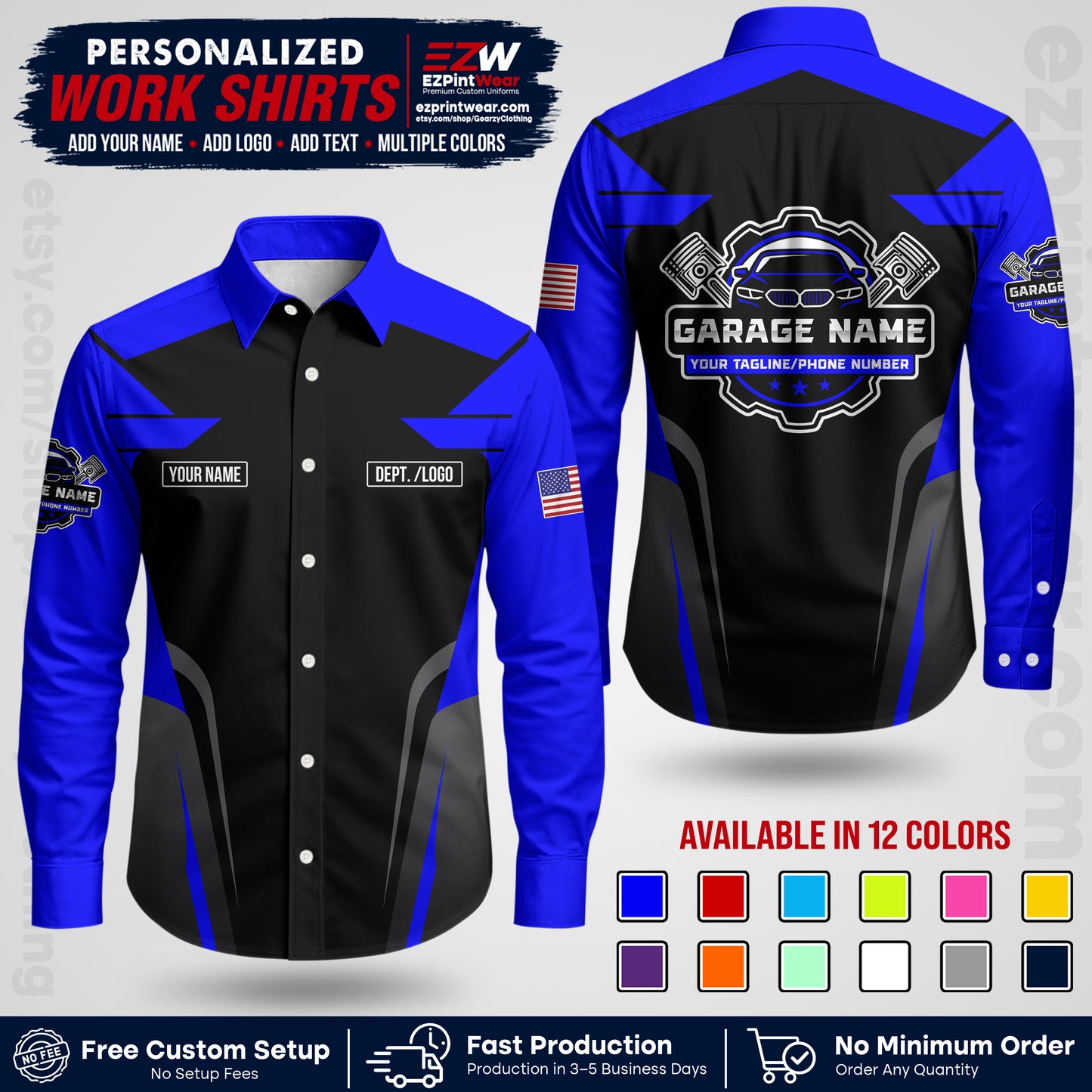 Custom Mechanic Work Shirt with Name, Logo & Text | Auto Shop Uniform | Workwear MCN 04