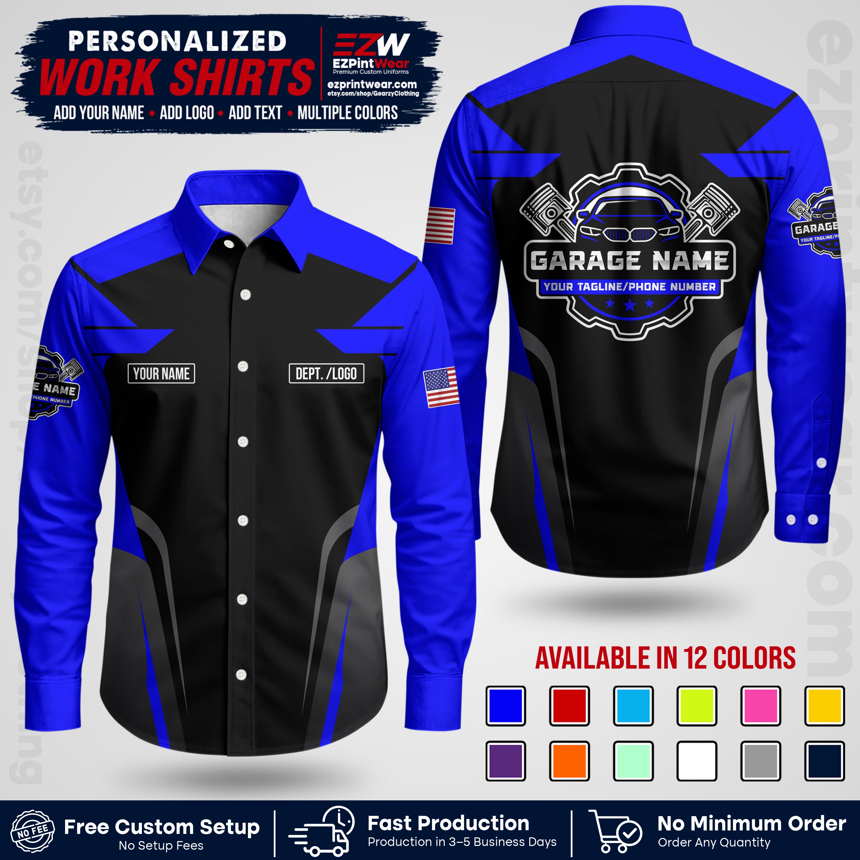 Custom Mechanic Work Shirt with Name, Logo & Text | Auto Shop Uniform | Workwear MCN 04