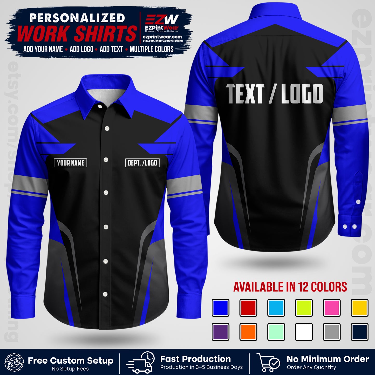 Custom All Over Print Work Uniform Shirt with Name, Logo & Text | Custom Hawaiian Shirt | Company Shirt | Employee Uniform UNF01
