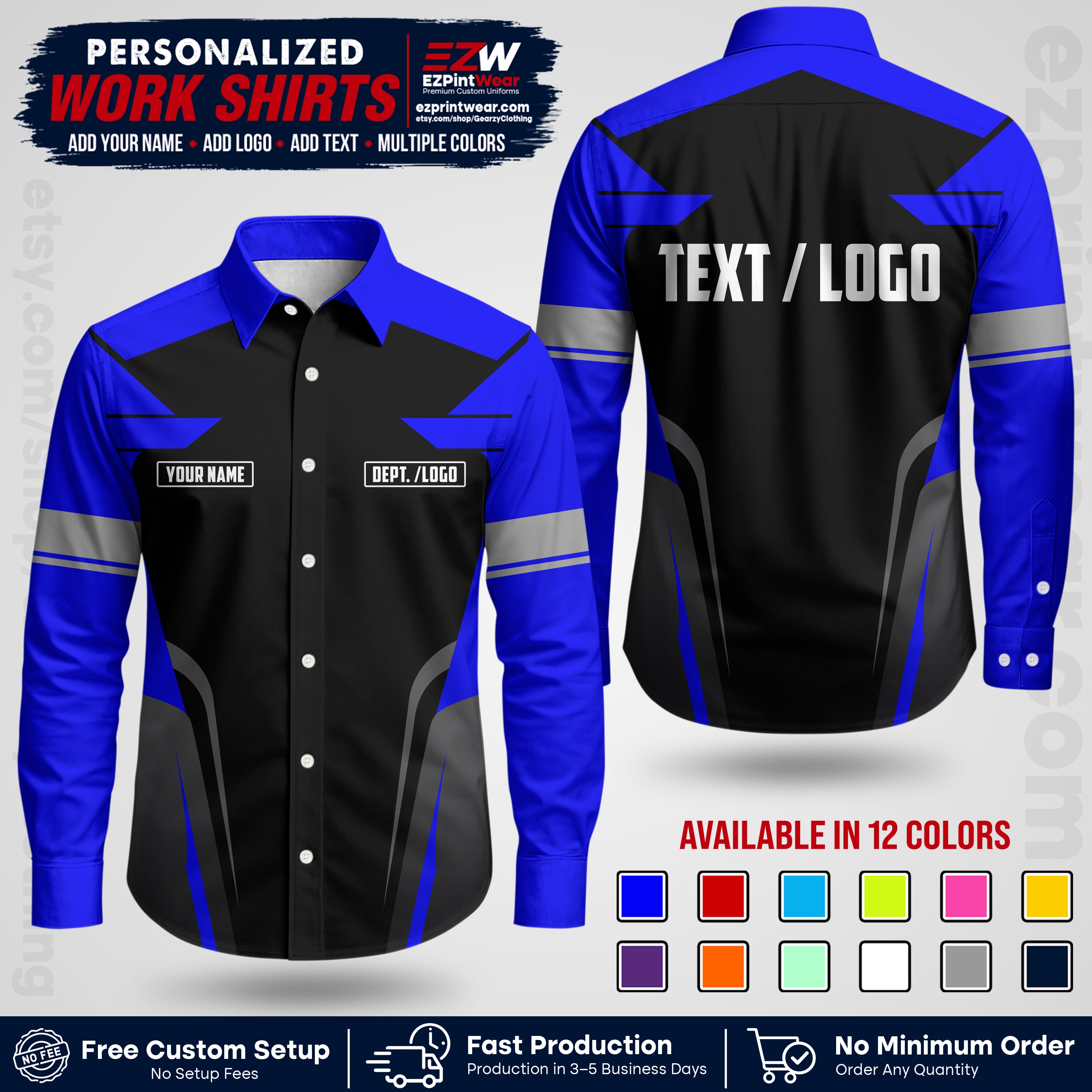 Custom All Over Print Work Uniform Shirt with Name, Logo & Text | Custom Hawaiian Shirt | Company Shirt | Employee Uniform UNF01