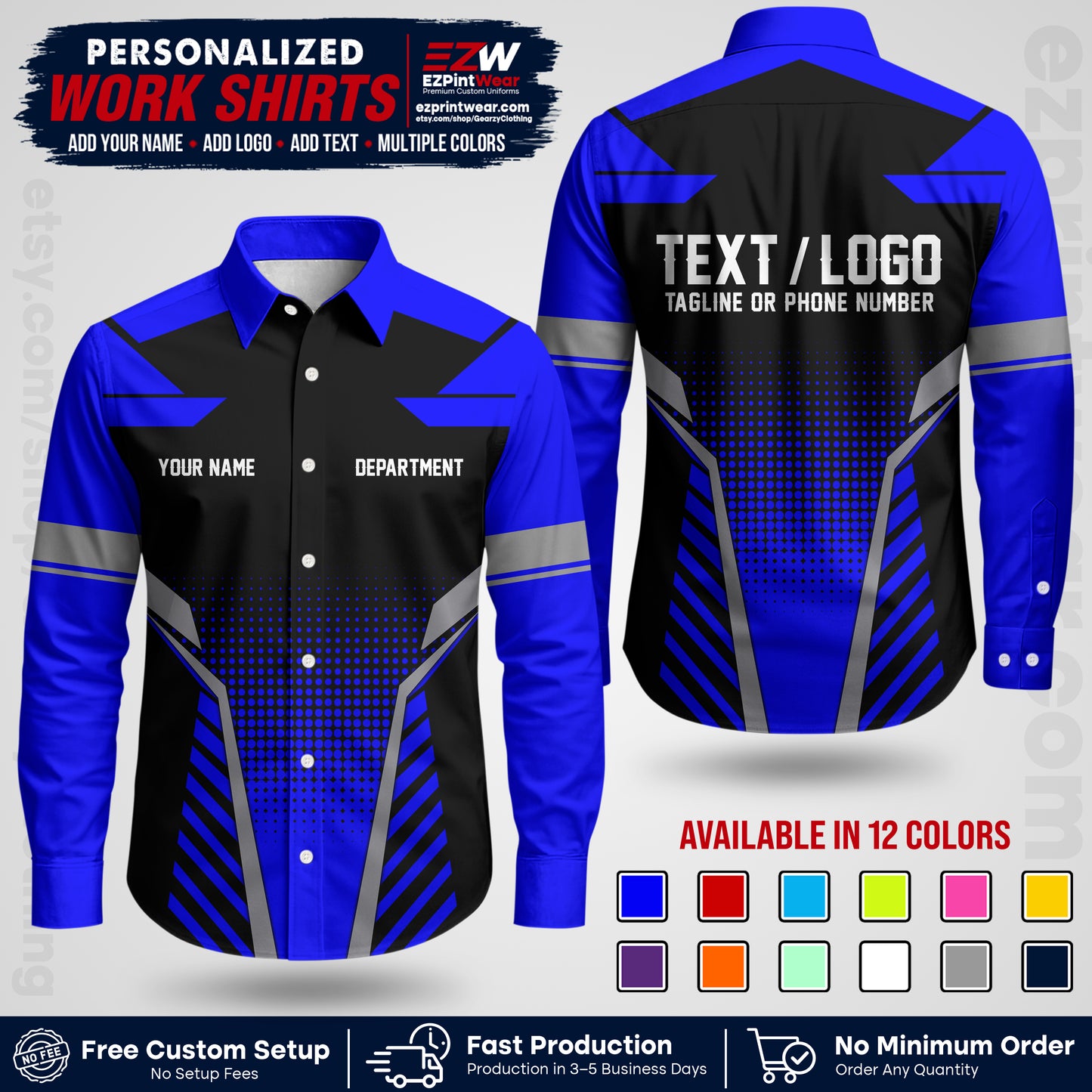Custom All Over Print Work Uniform Shirt with Name, Logo & Text | Custom Hawaiian Shirt | Company Shirt | Employee Uniform UNF06