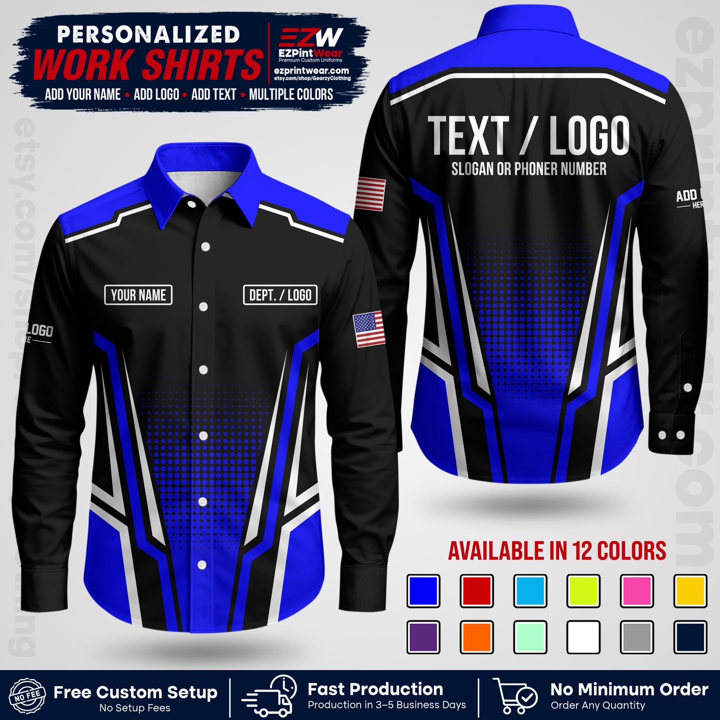 Custom All Over Print Work Uniform Shirt with Name, Logo & Text | Custom Hawaiian Shirt | Company Shirt | Employee Uniform UNF17
