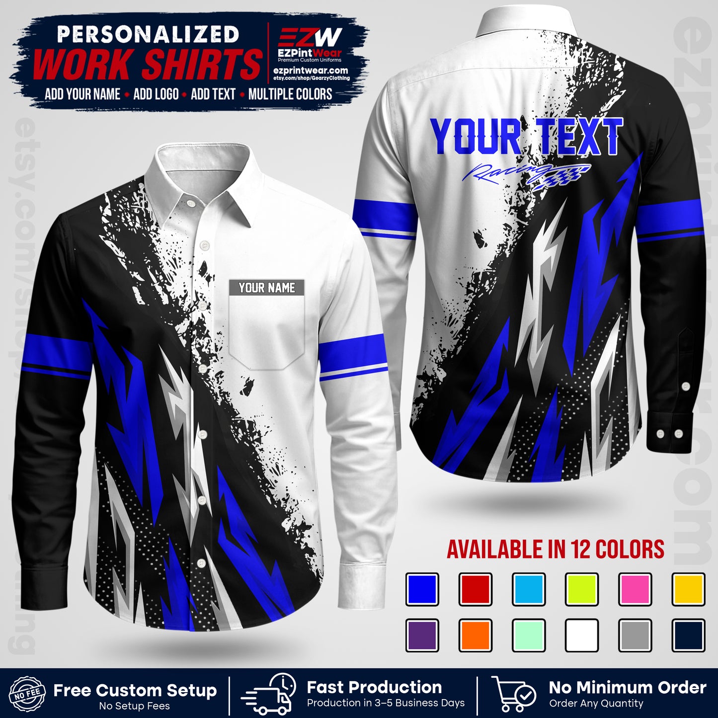 Custom Racing Shirt with Name, Logo & Text | Race Team Uniform | Crew Apparel RC08