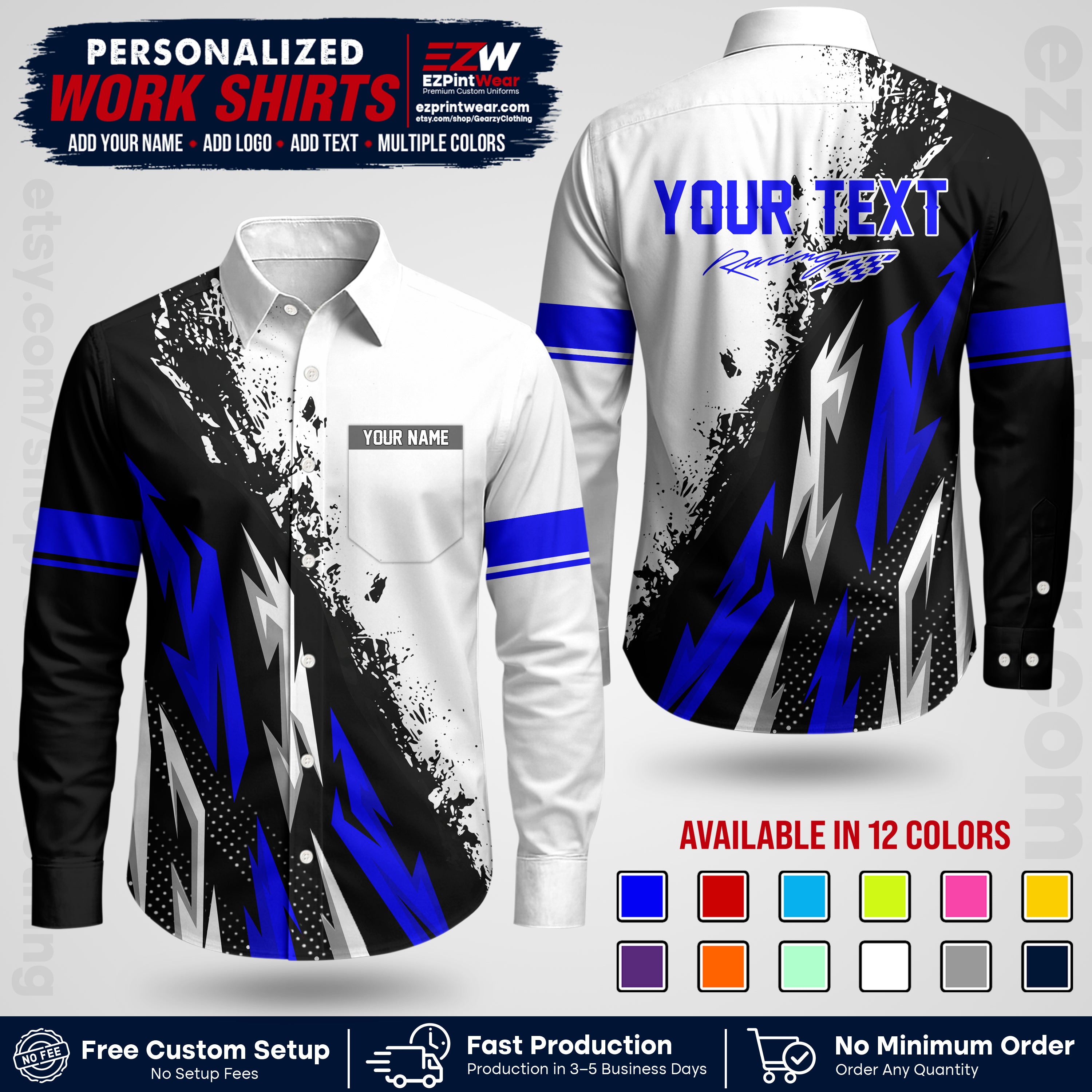 Custom Racing Shirt with Name, Logo & Text | Race Team Uniform | Crew Apparel RC08