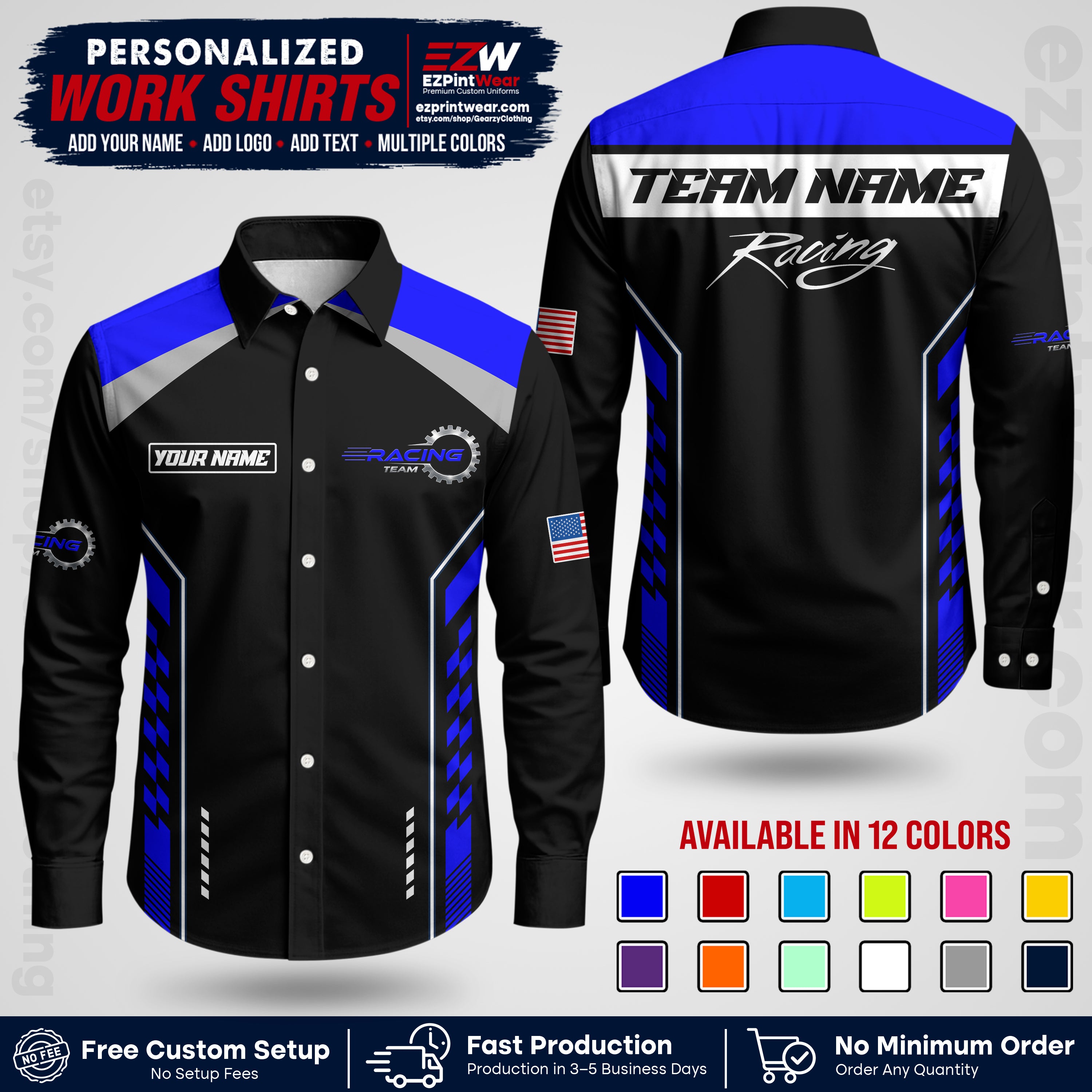 Custom Racing Shirt with Name, Logo & Text | Race Team Uniform | Crew Apparel RC13