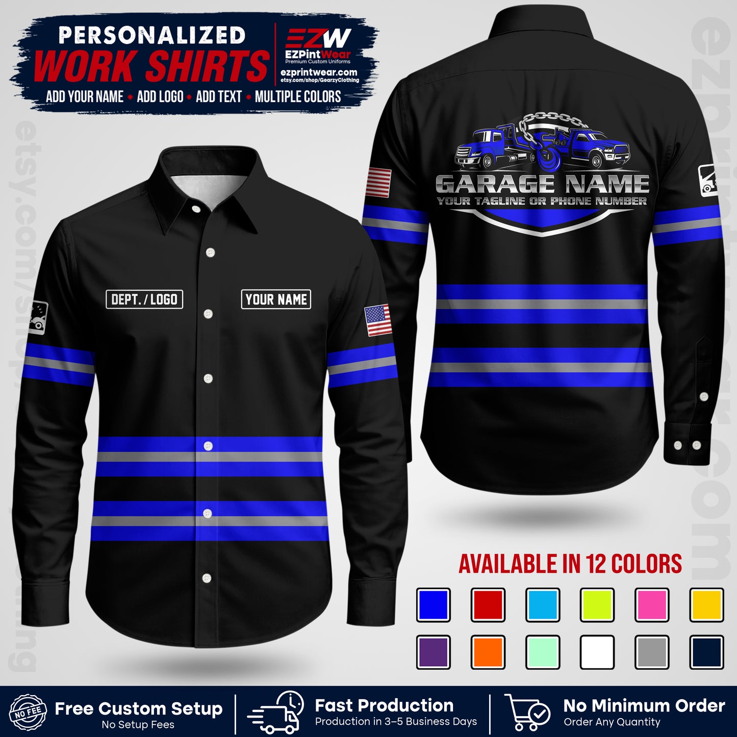 Custom Towing Workwear Uniform | Personalized Tow Truck Shirt | Non-Reflective Safety Stripe Apparel | Custom Towing Shirt | Tow Truck Apparel TW03