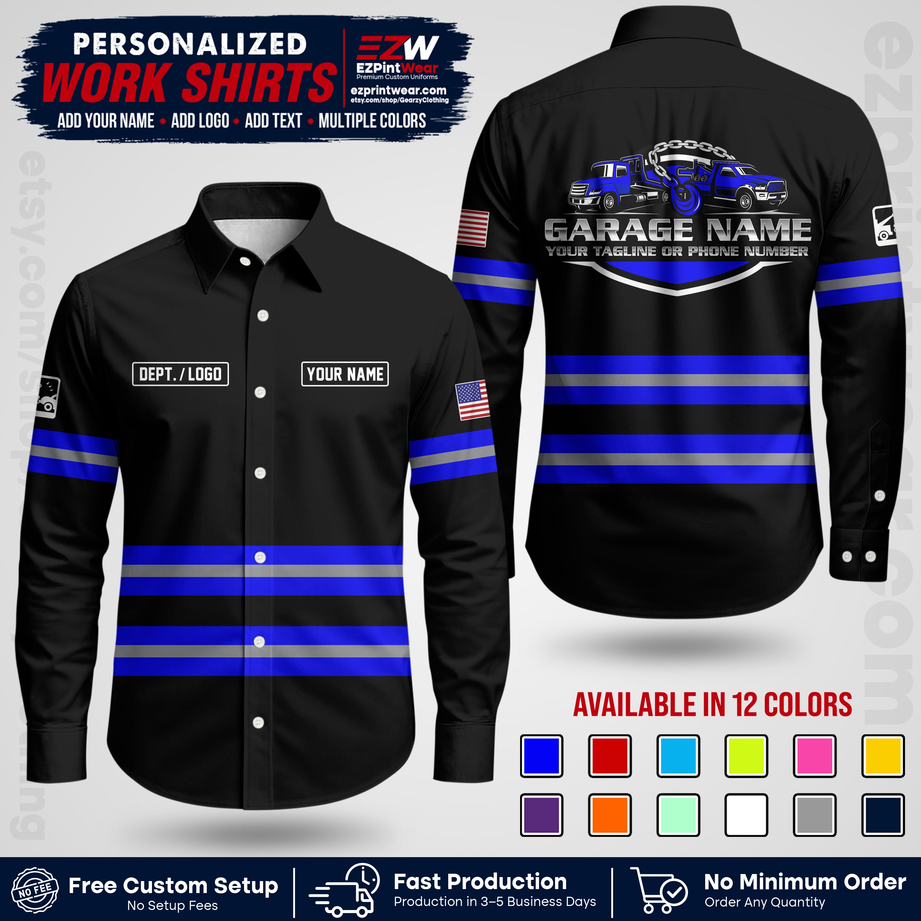 Custom Towing Workwear Uniform | Personalized Tow Truck Shirt | Non-Reflective Safety Stripe Apparel | Custom Towing Shirt | Tow Truck Apparel TW03