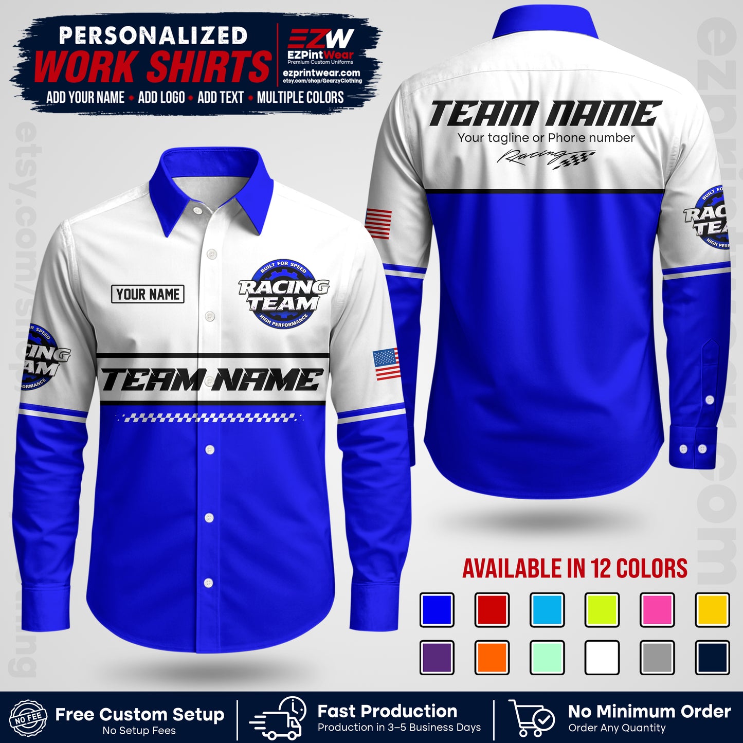 Custom Racing Shirt with Name, Logo & Text | Race Team Uniform | Crew Apparel RC12