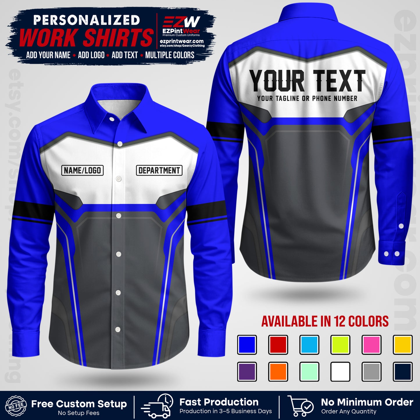 Custom All Over Print Work Uniform Shirt with Name, Logo & Text | Custom Hawaiian Shirt | Company Shirt | Employee Uniform UNF05