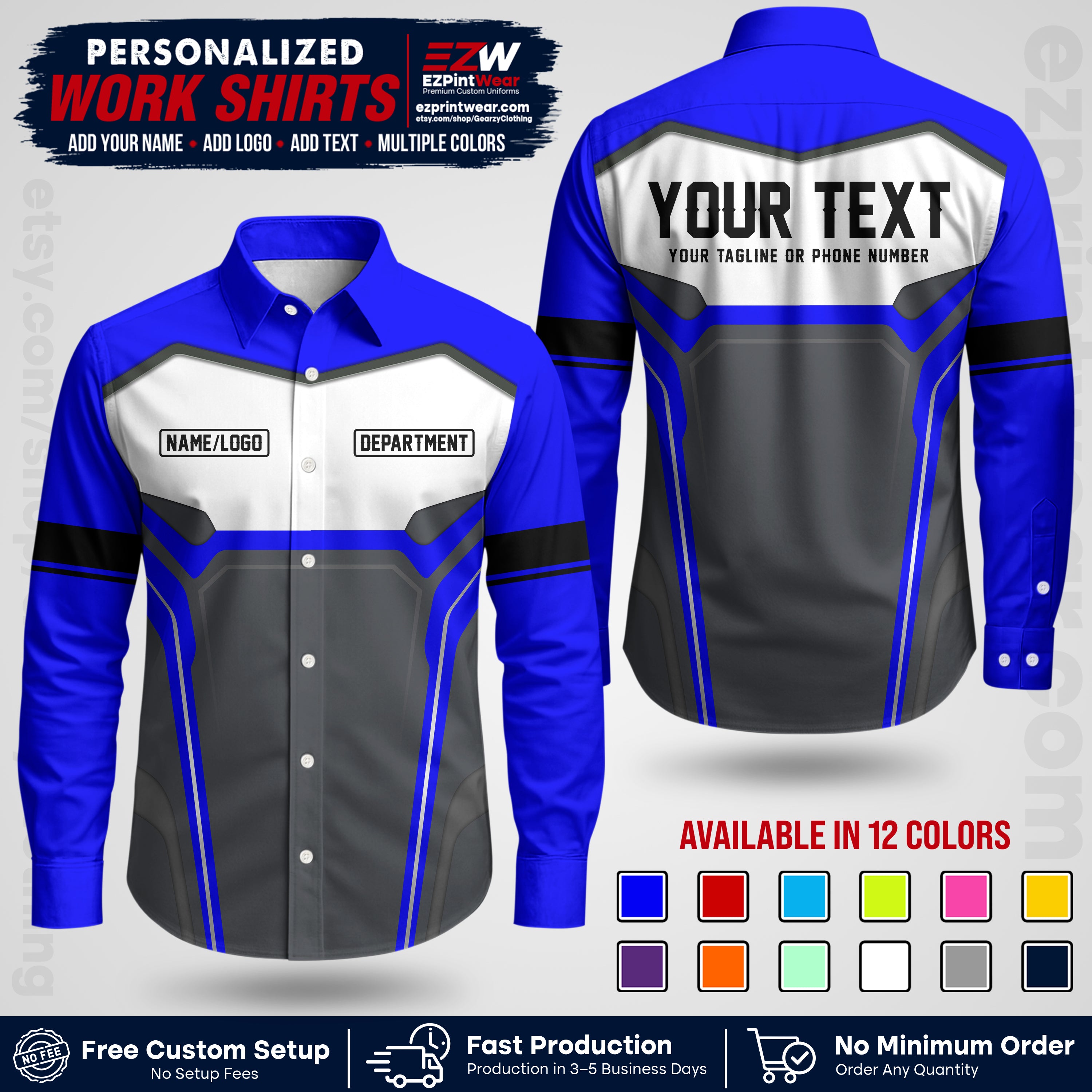 Custom All Over Print Work Uniform Shirt with Name, Logo & Text | Custom Hawaiian Shirt | Company Shirt | Employee Uniform UNF05