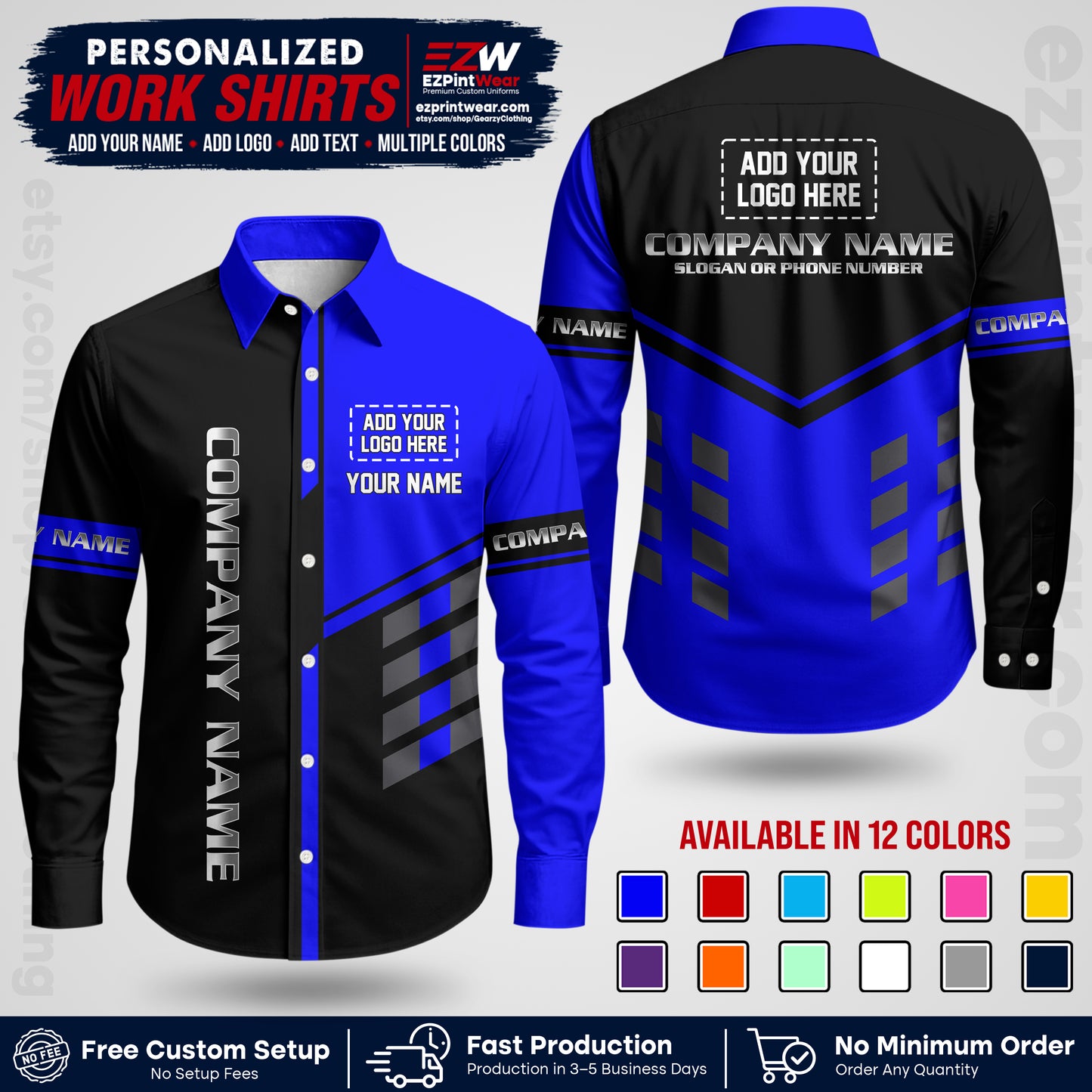 Custom All Over Print Work Uniform Shirt with Name, Logo & Text | Custom Hawaiian Shirt | Company Shirt | Employee Uniform UNF09
