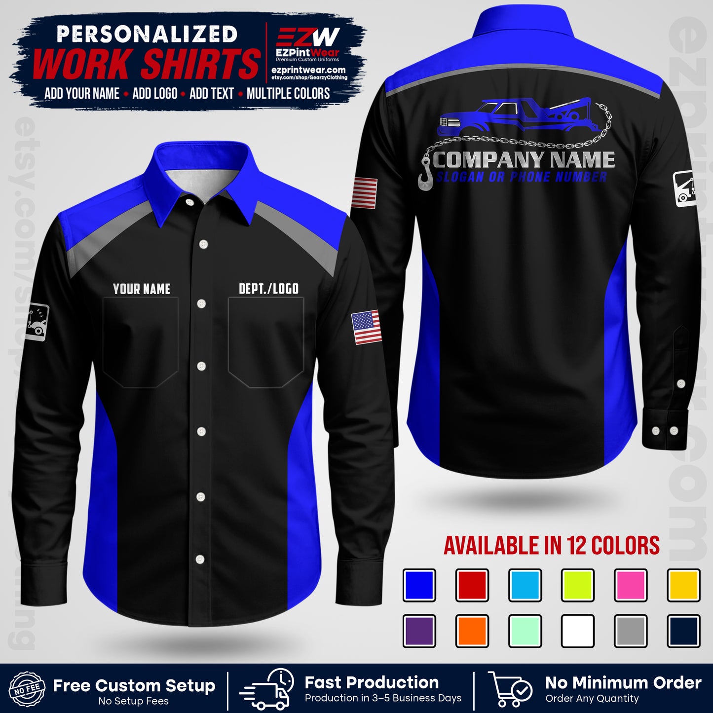 Custom Towing Shirt with Name, Logo & Text | Towing Company Uniform | Workwear TW01
