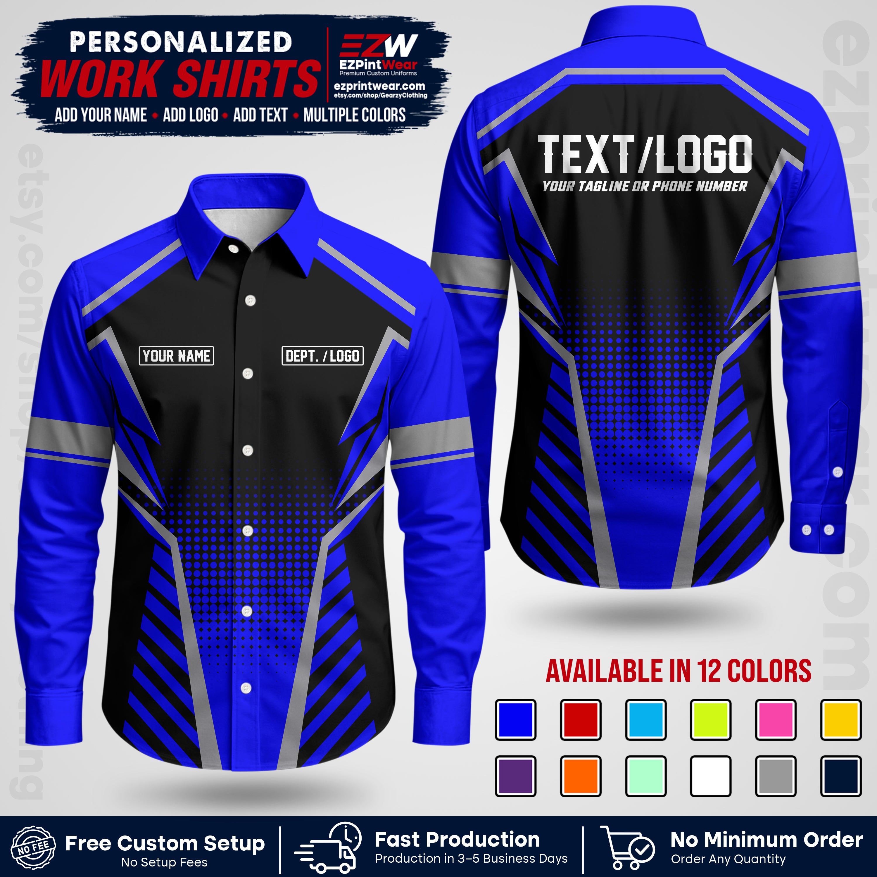 Custom All Over Print Work Uniform Shirt with Name, Logo & Text | Custom Hawaiian Shirt | Company Shirt | Employee Uniform UNF13