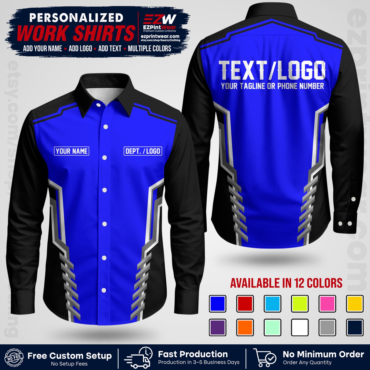 Custom All Over Print Work Uniform Shirt with Name, Logo & Text | Custom Hawaiian Shirt | Company Shirt | Employee Uniform UNF15