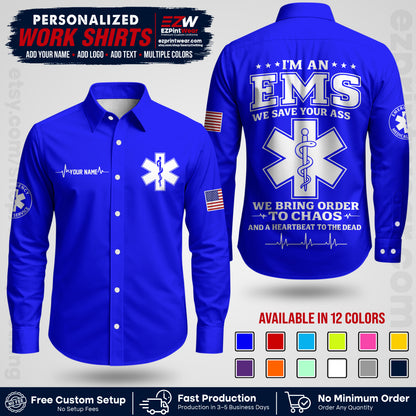 Custom EMS Shirt with Name, Logo & Text | EMS Team Uniform | First Responder Workwear EMSU05