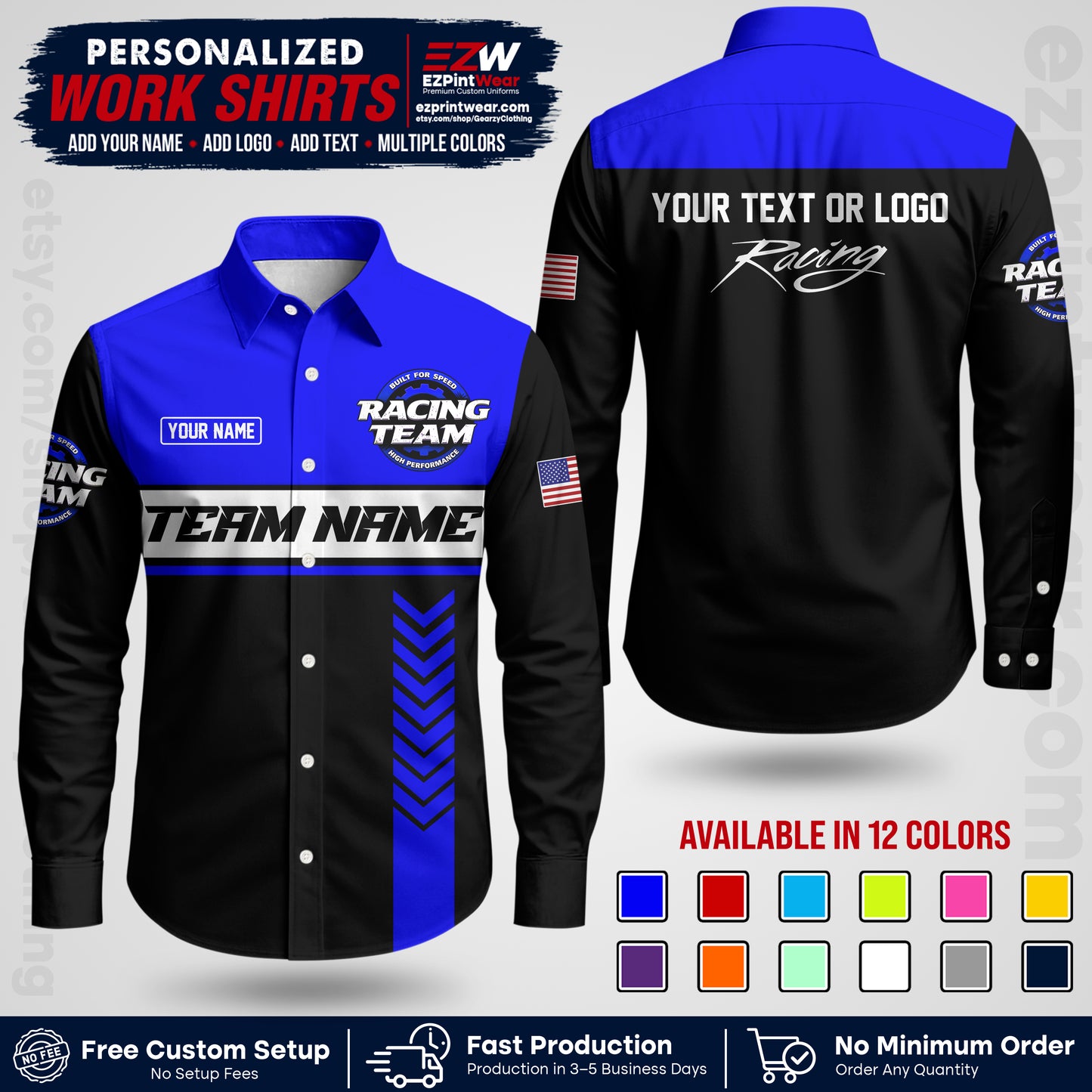 Custom Racing Shirt with Name, Logo & Text | Race Team Uniform | Crew Apparel RC02