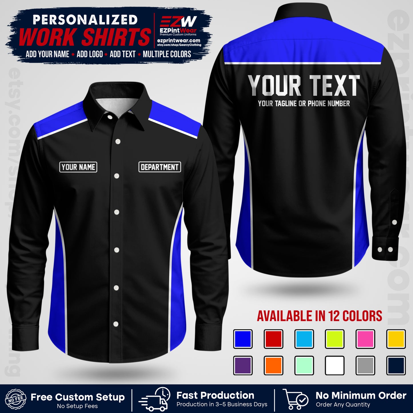 Custom All Over Print Work Uniform Shirt with Name, Logo & Text | Custom Hawaiian Shirt | Company Shirt | Employee Uniform UNF12