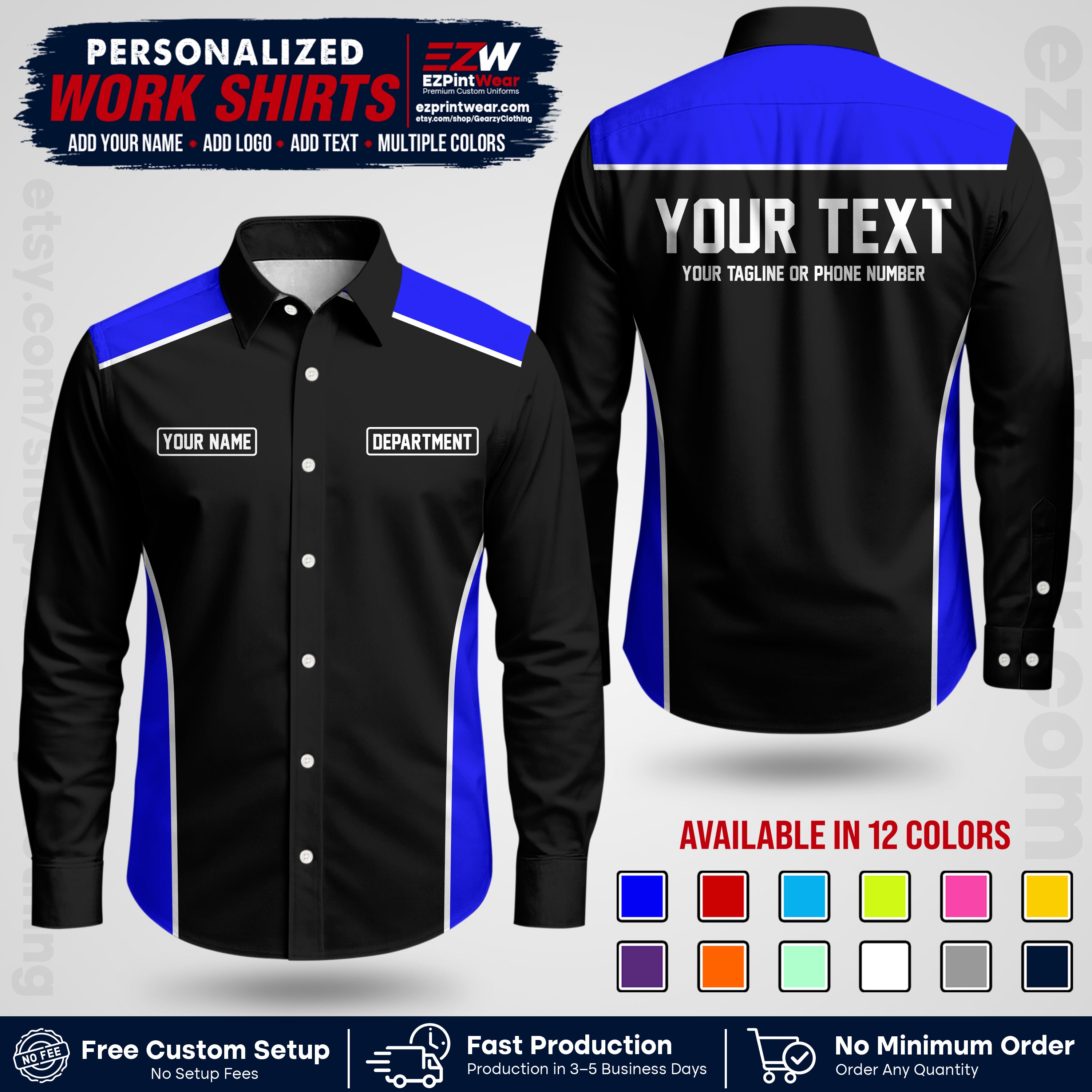 Custom All Over Print Work Uniform Shirt with Name, Logo & Text | Custom Hawaiian Shirt | Company Shirt | Employee Uniform UNF12