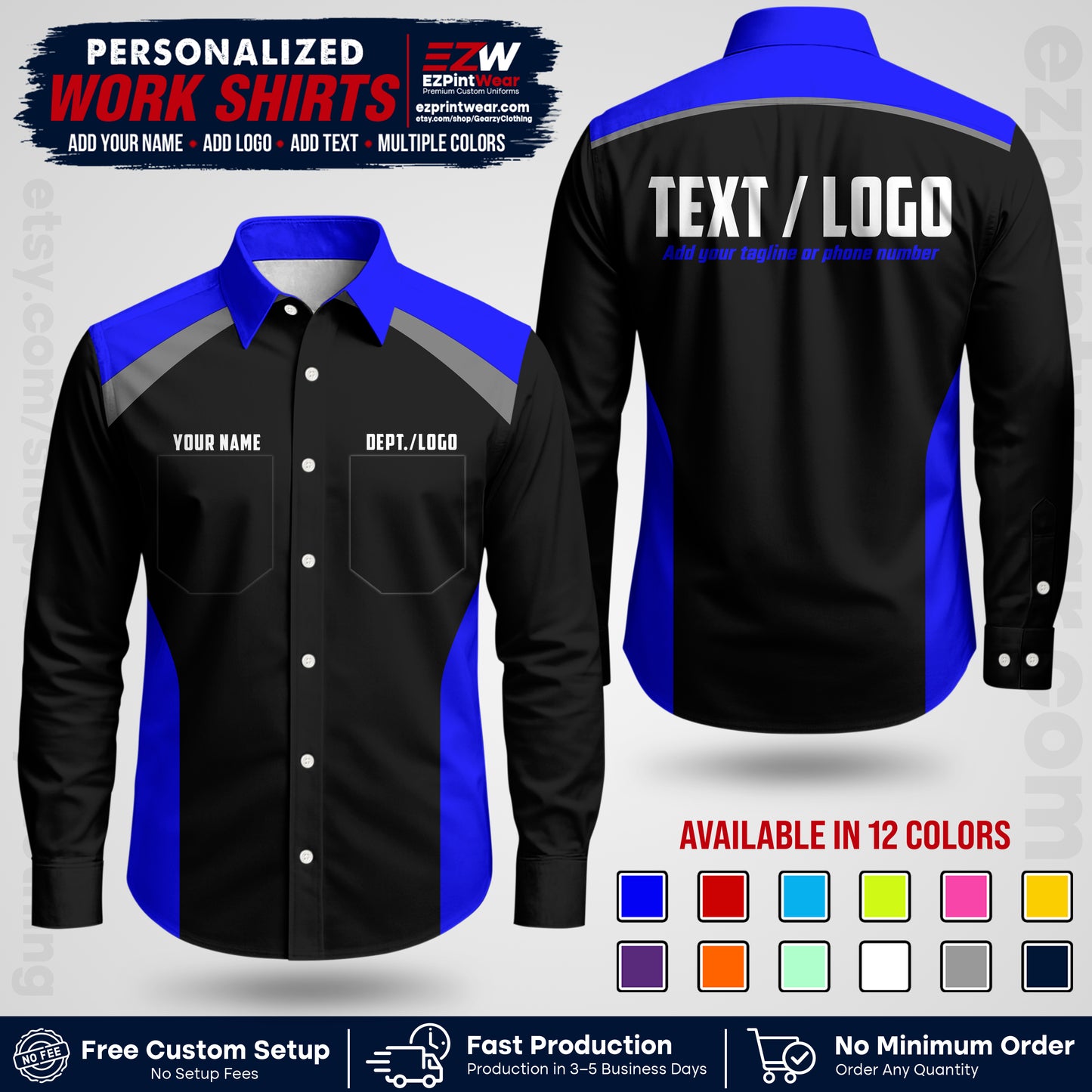 Custom All Over Print Work Uniform Shirt with Name, Logo & Text | Custom Hawaiian Shirt | Company Shirt | Employee Uniform UNF04